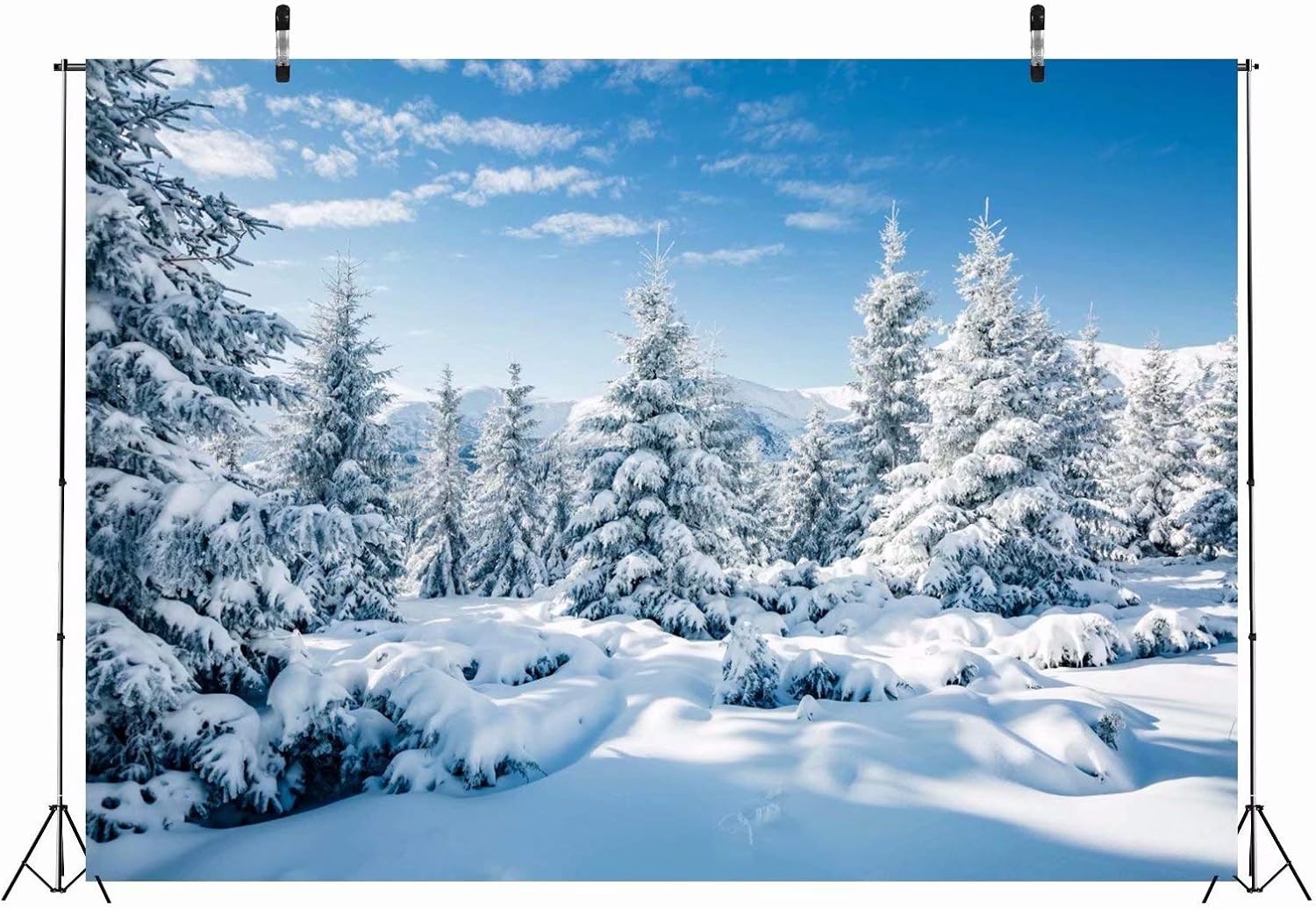 BELECO 7x5ft Fabric Winter Snow Forest Backdrop White Xmas 7x5FT Winter-002