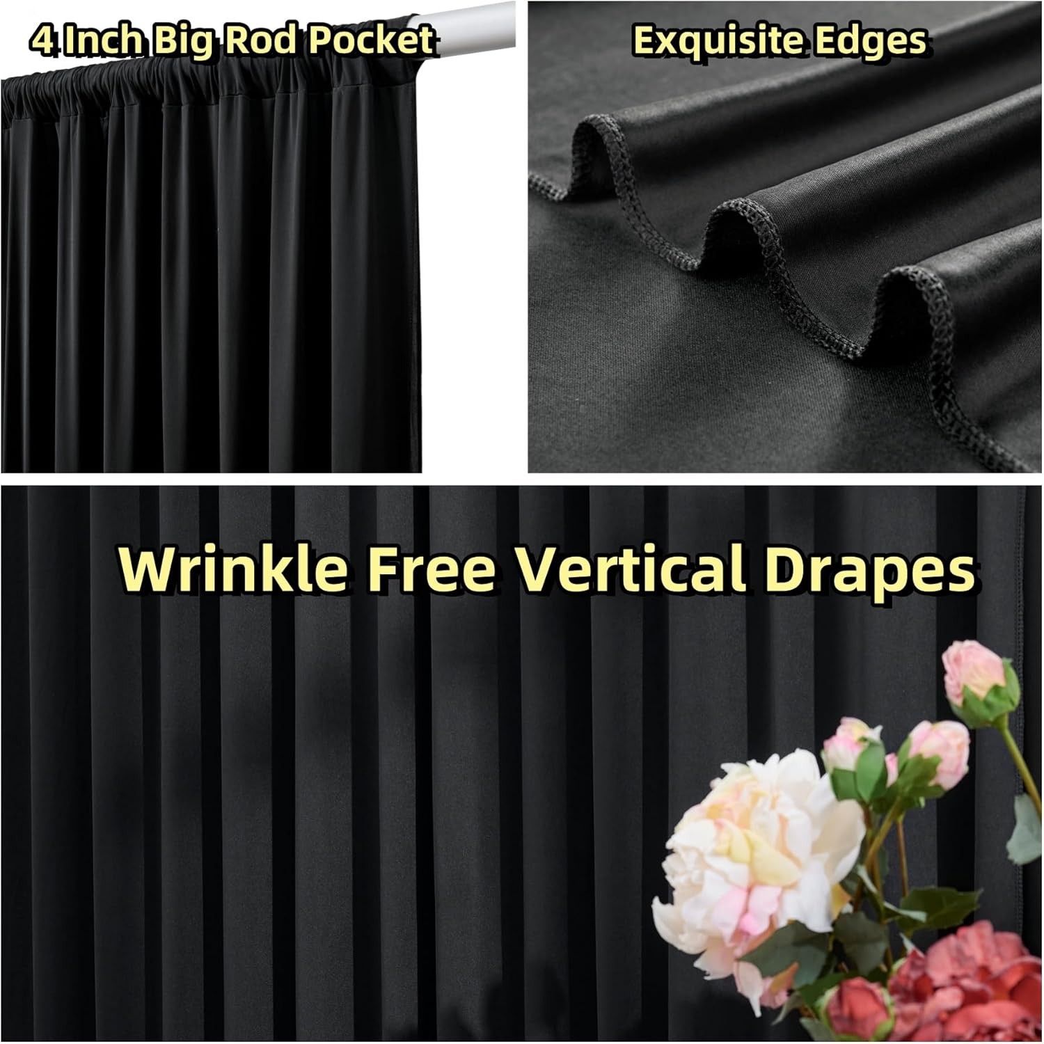40x10ft Black Backdrop Curtain 8 Panels Wrinkle Free Party Stage Drapes