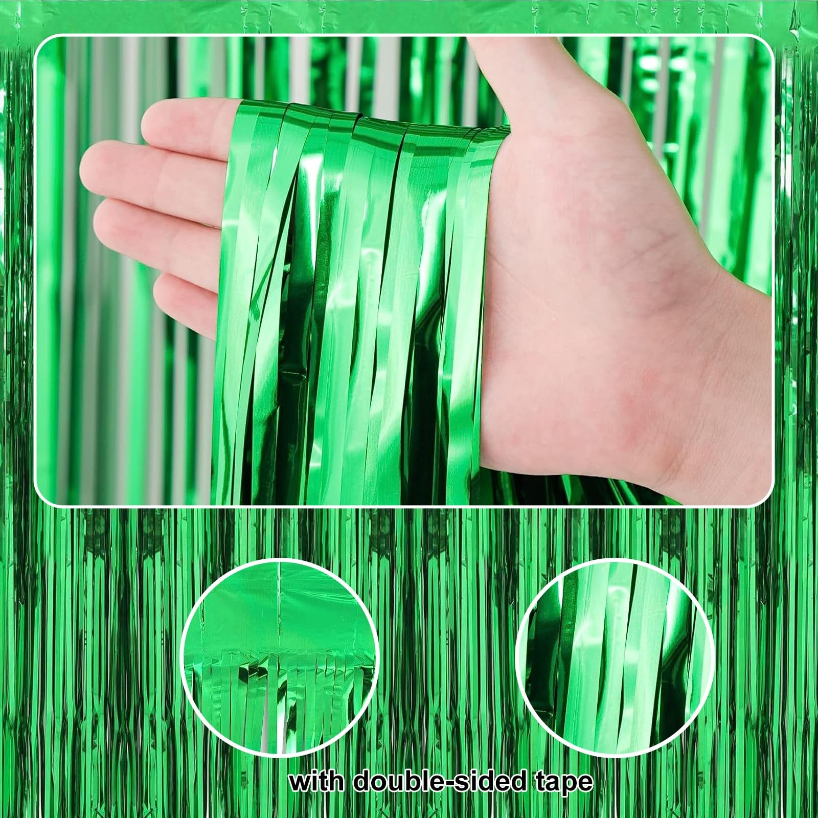 2 PCS 3.28×6.56 ft Green Tinsel Curtain Backdrop Foil Fringe Door Party Decor