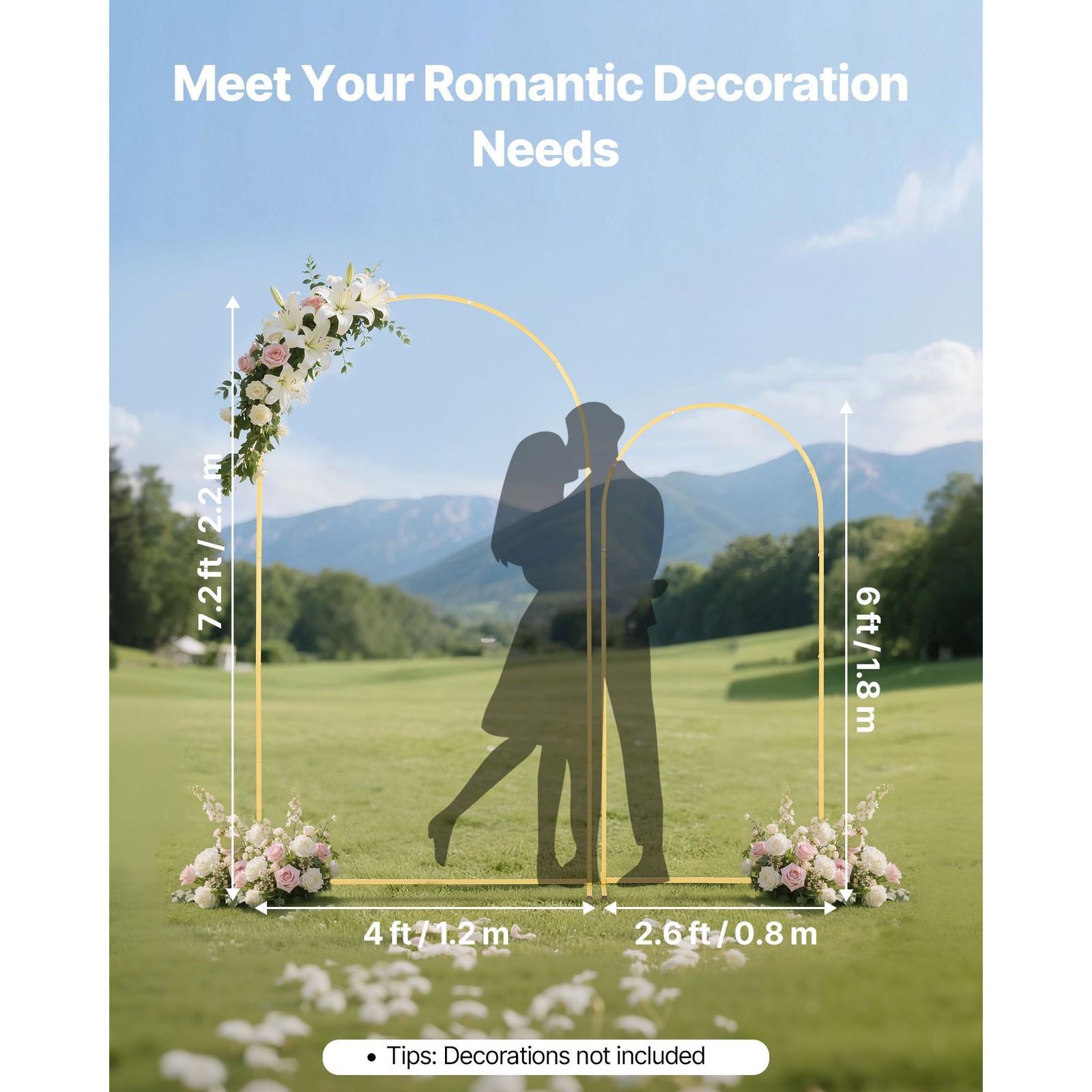 Dual Gold Arch Backdrop Frames: 7.2 x 4ft + 6 x 2.6ft, Steel, Easy Setup