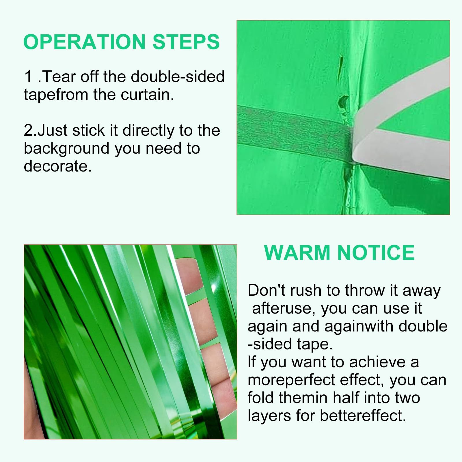 2 PCS 3.28×6.56 ft Green Tinsel Curtain Backdrop Foil Fringe Door Party Decor