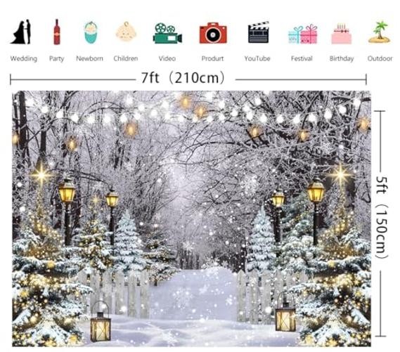 Snowflake Tree Forest Backdrop – Winter Wonderland Scene – 7x5FT