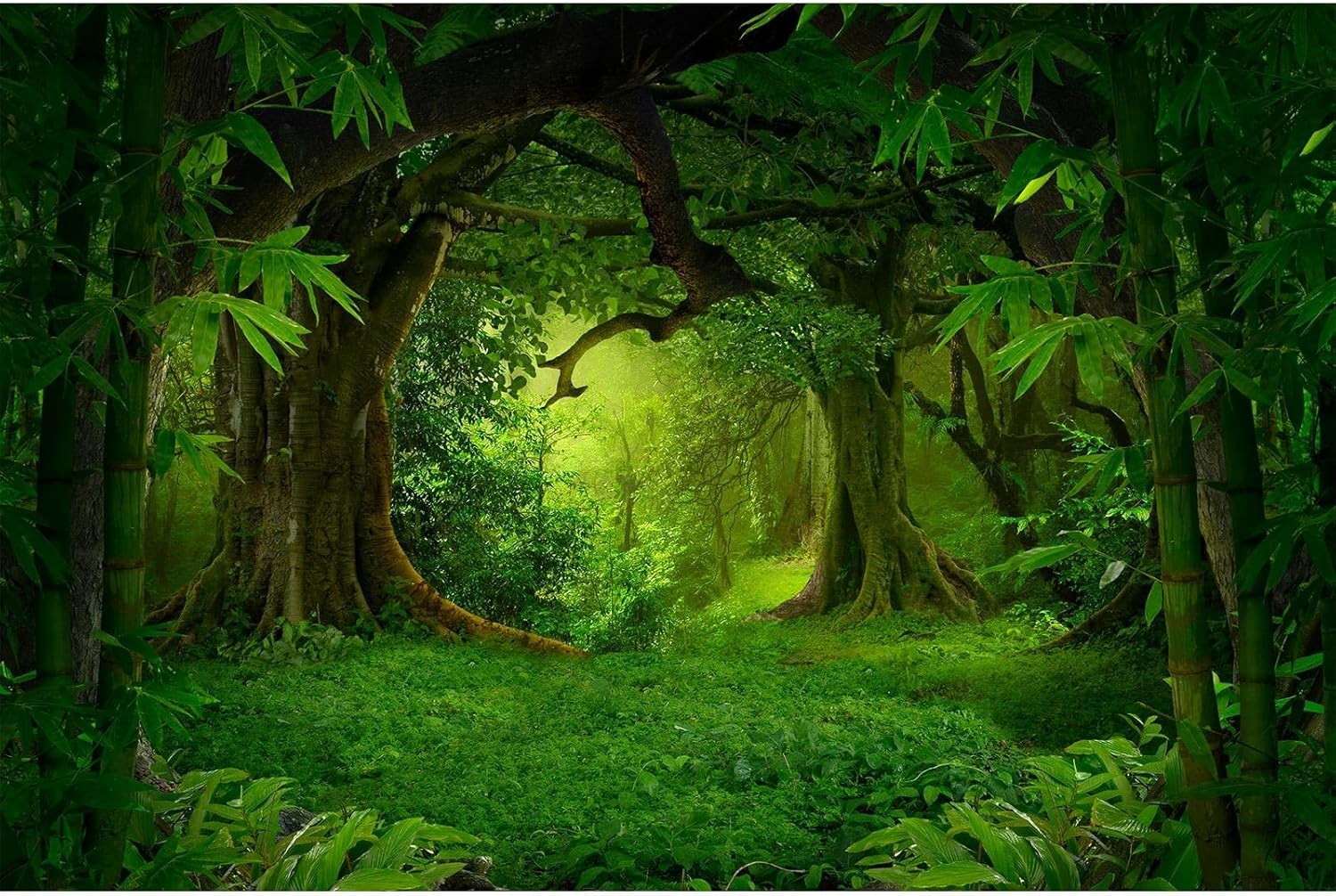 Jungle Forest Backdrop Rainforest Huge Trees Natural 7x5ft, Pure Green