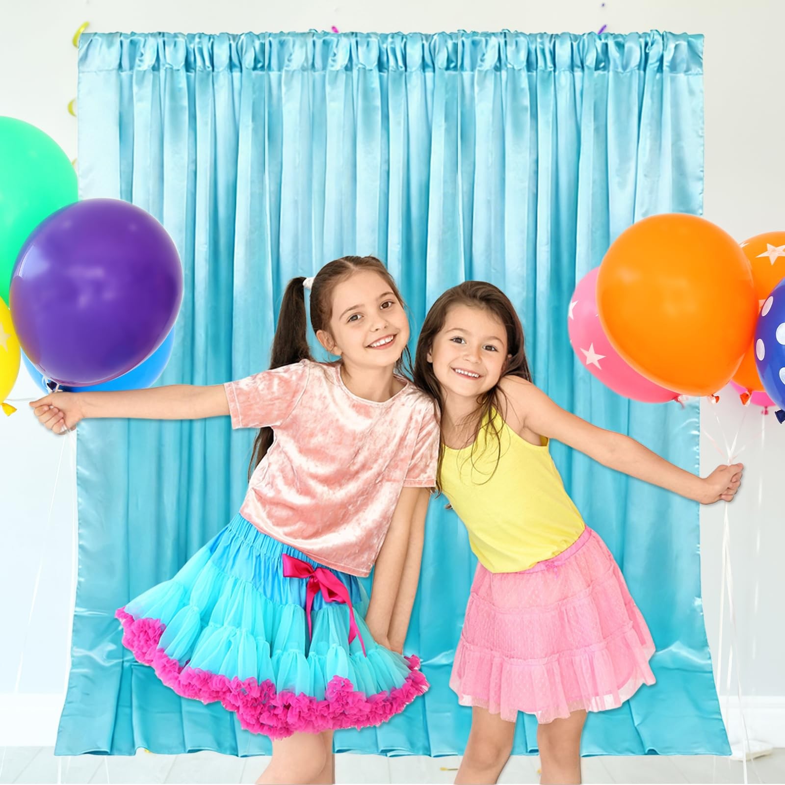 10×10 Ft Sky Blue Backdrop Curtains Fabric Satin Rod Pocket Party 2 Panels
