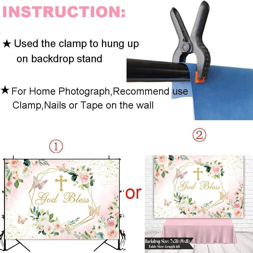 God Bless Backdrop for Girl Baptism Party First Holy Communion Confirmation D…