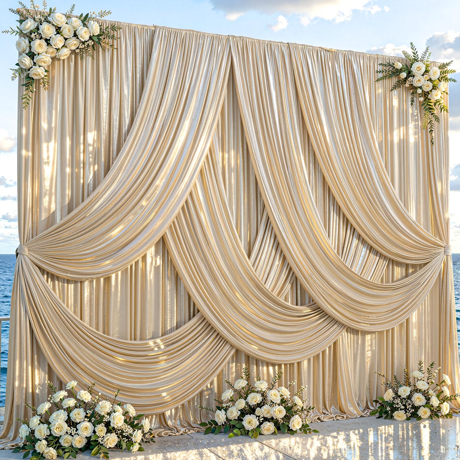 40x10ft Champagne Gold Glitter Backdrop W5 x H10′(8 Panels),