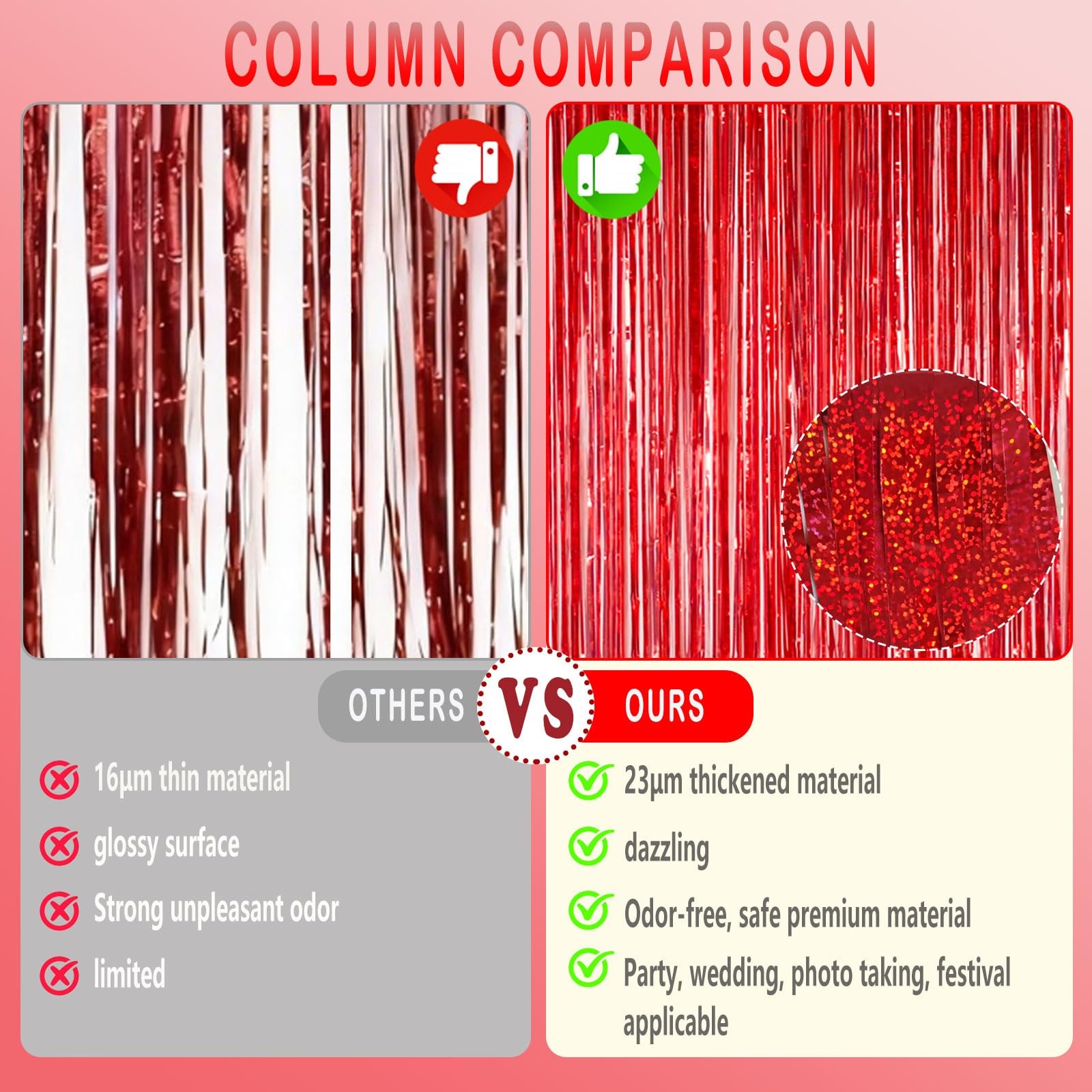 Red Foil Curtains 3.28×6.56 Ft Shiny Metallic Tinsel Backdrop Fringe