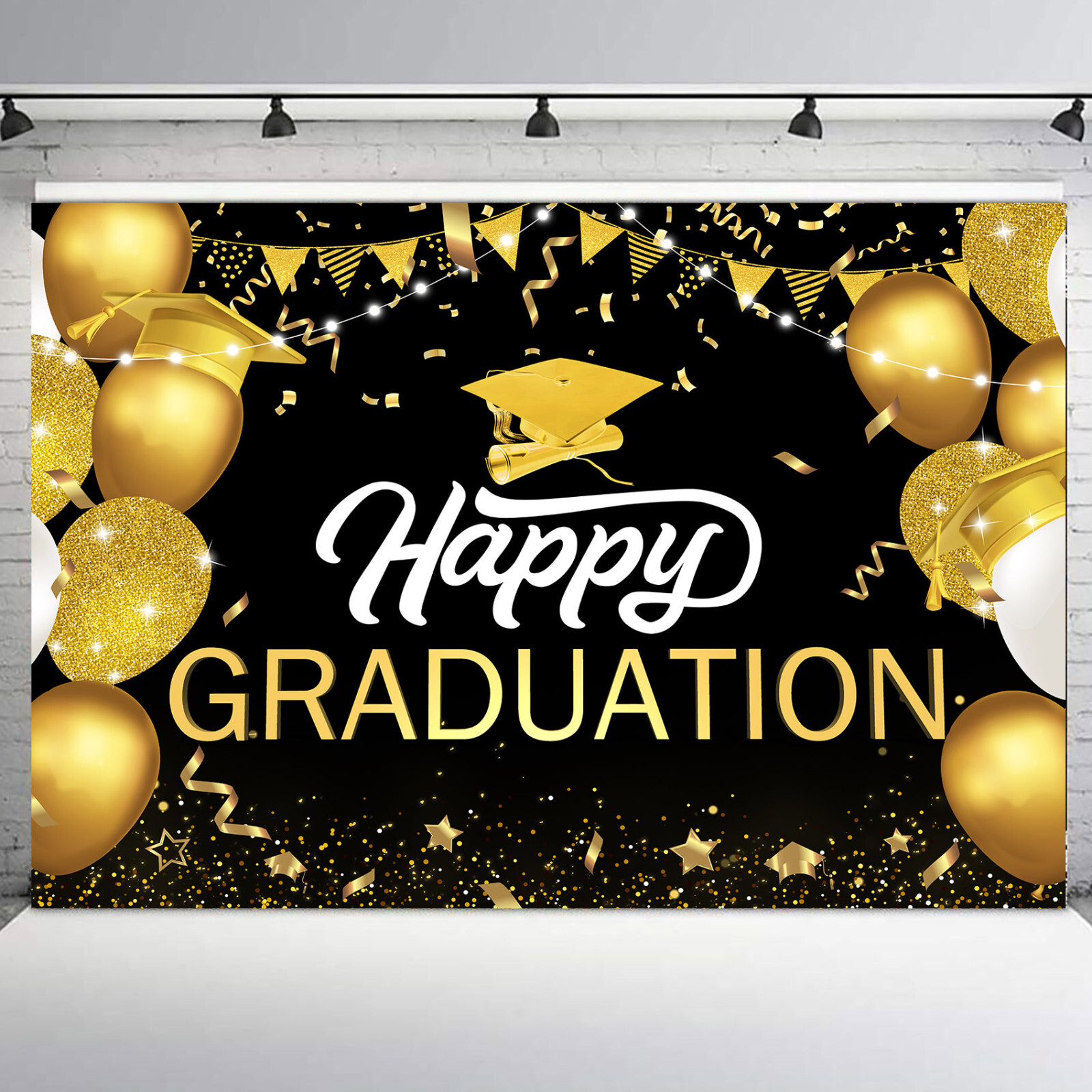 10x8ft Confetti Gold Balloon Happy Graduation Photo Background Studio Props