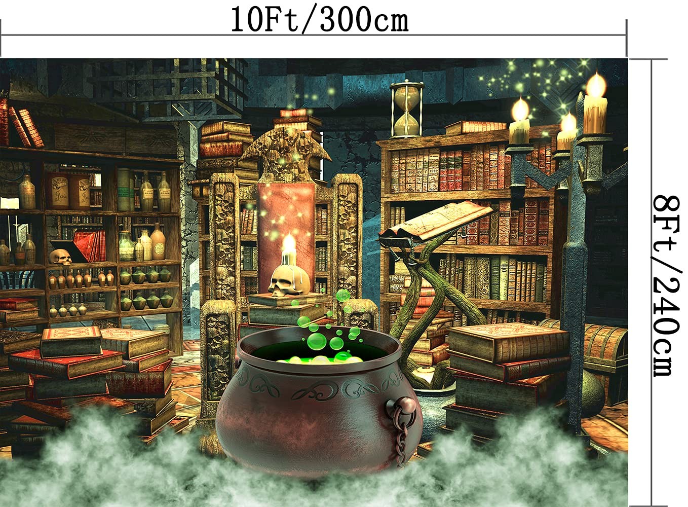 Halloween Photography Backdrop Witch Magic Cauldron Bookshelf in Spooky Room …