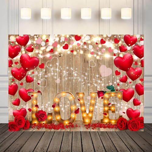 7X5ft Valentine’s Day Backdrop Red Love Heart Valentine’s Day Backdrop
