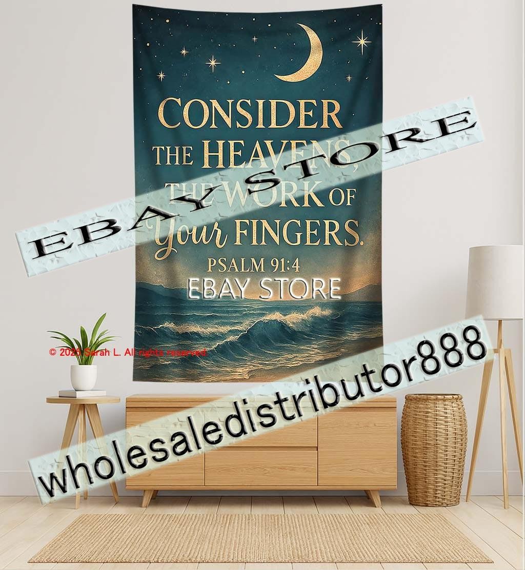 Tapestry Consider The Heavens Stars Ocean night Photo Backdrop 59X82 in