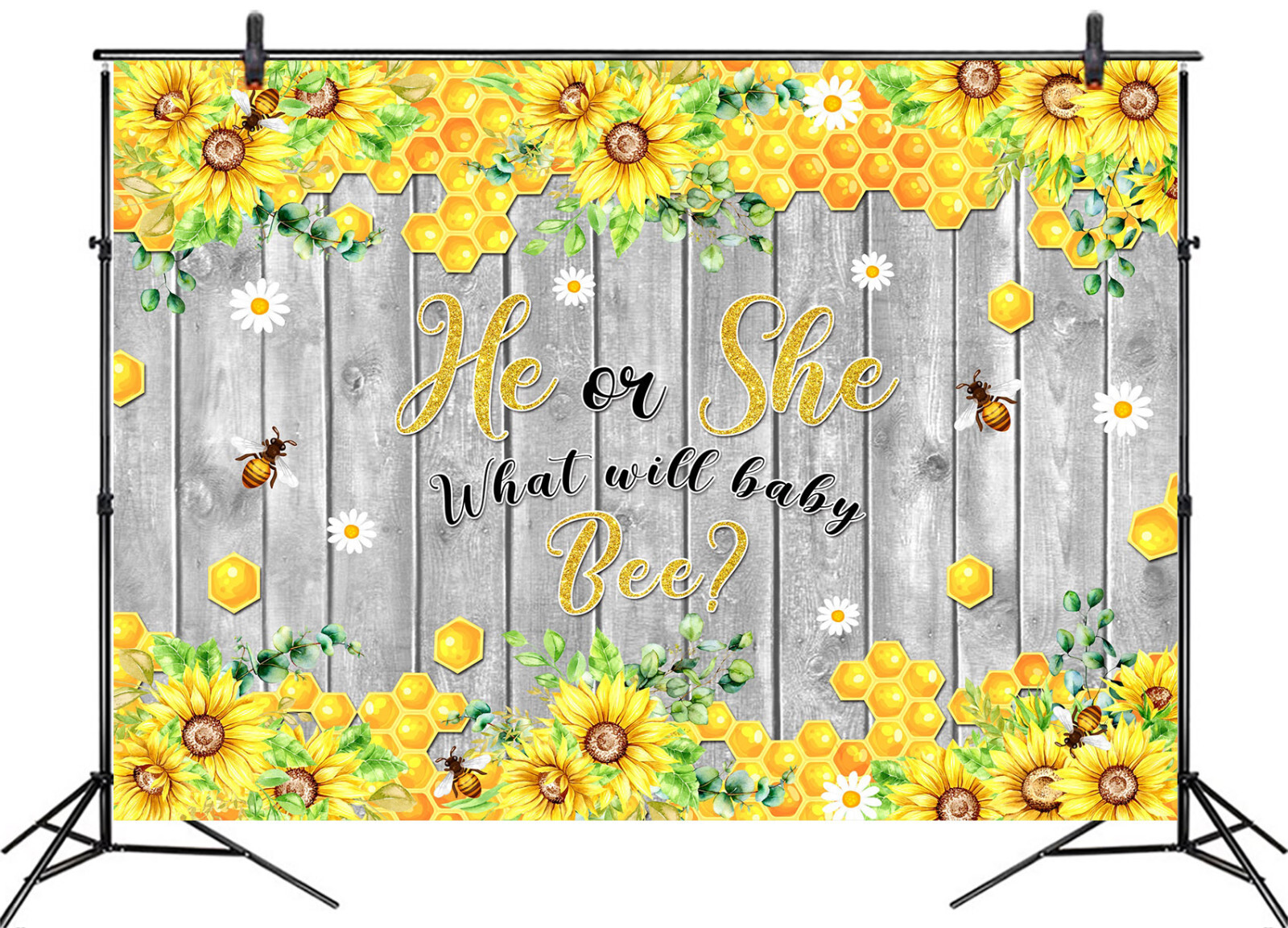 10x8ft Bee Daisy Yellow Sunflower Gender Reveal Photo Background Studio Props