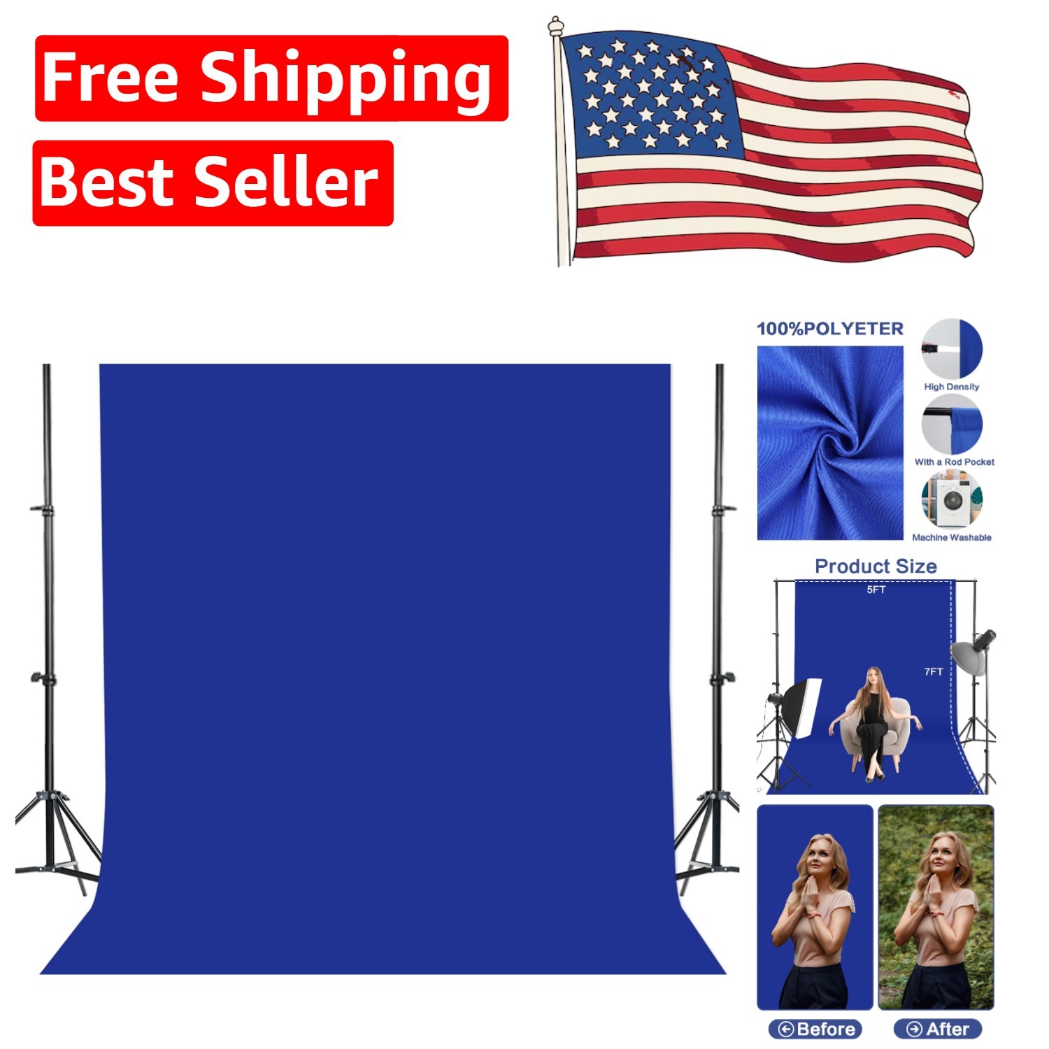 Durable 5x7FT Royal Blue Seamless Backdrop for Stunning Photos and Videos