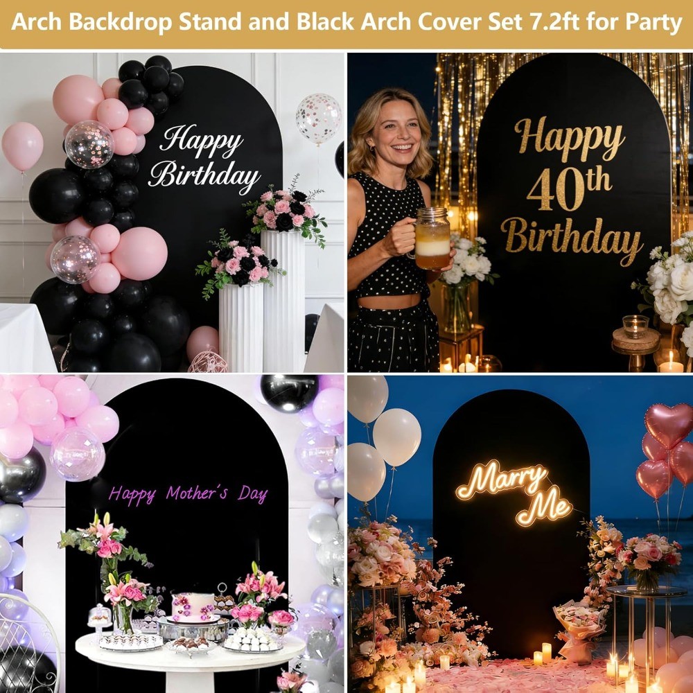Metal Arch Stand Set 7.2FT Gold with Cover, Wedding Balloon Arch Frame