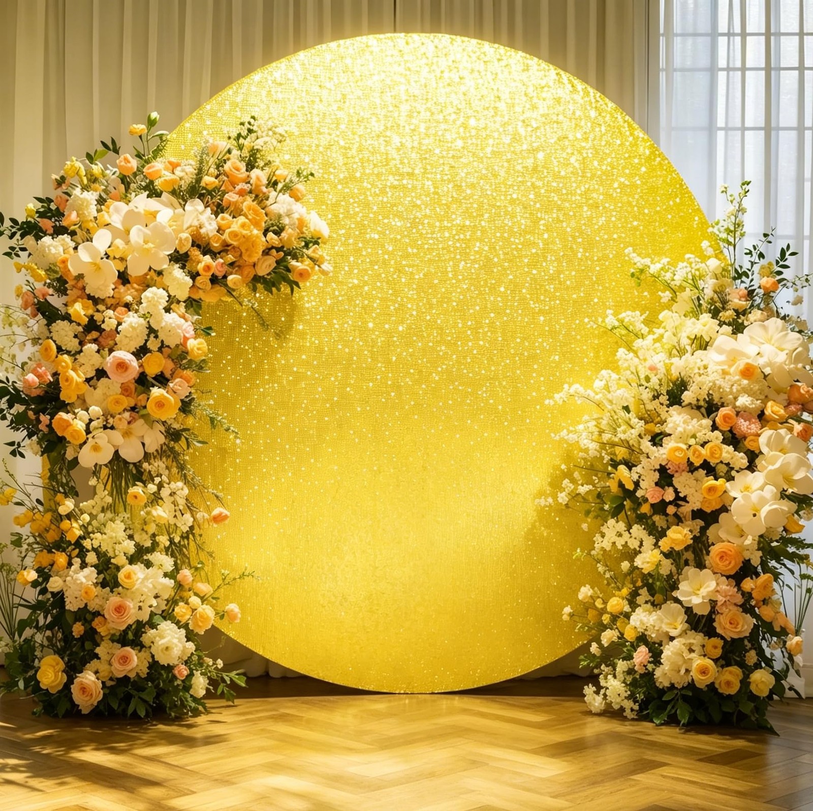 6.5FT Gold Sequins Round Backdrop Cover – Sparkly Glitter Round Arch Stands C…