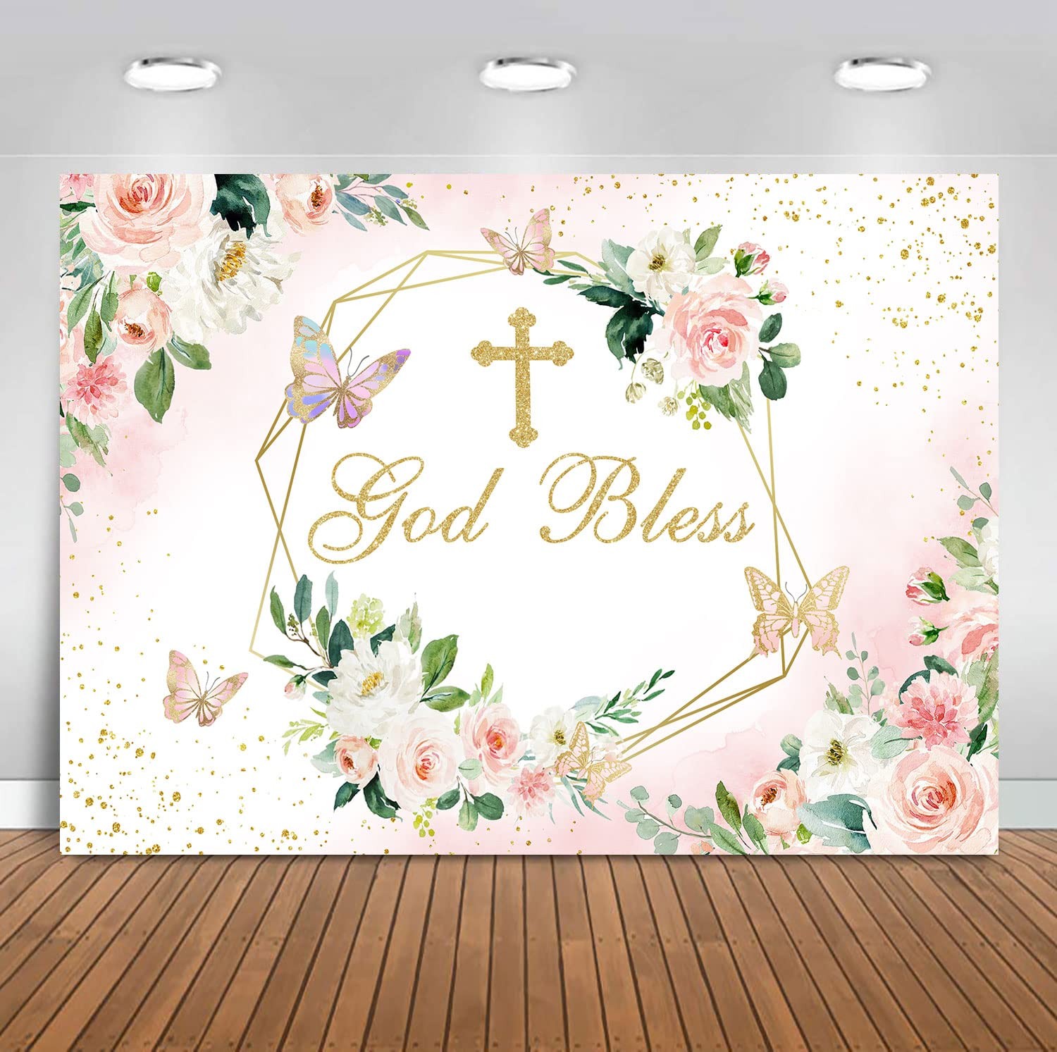God Bless Backdrop for Girl Baptism Party First Holy Communion Confirmation D…