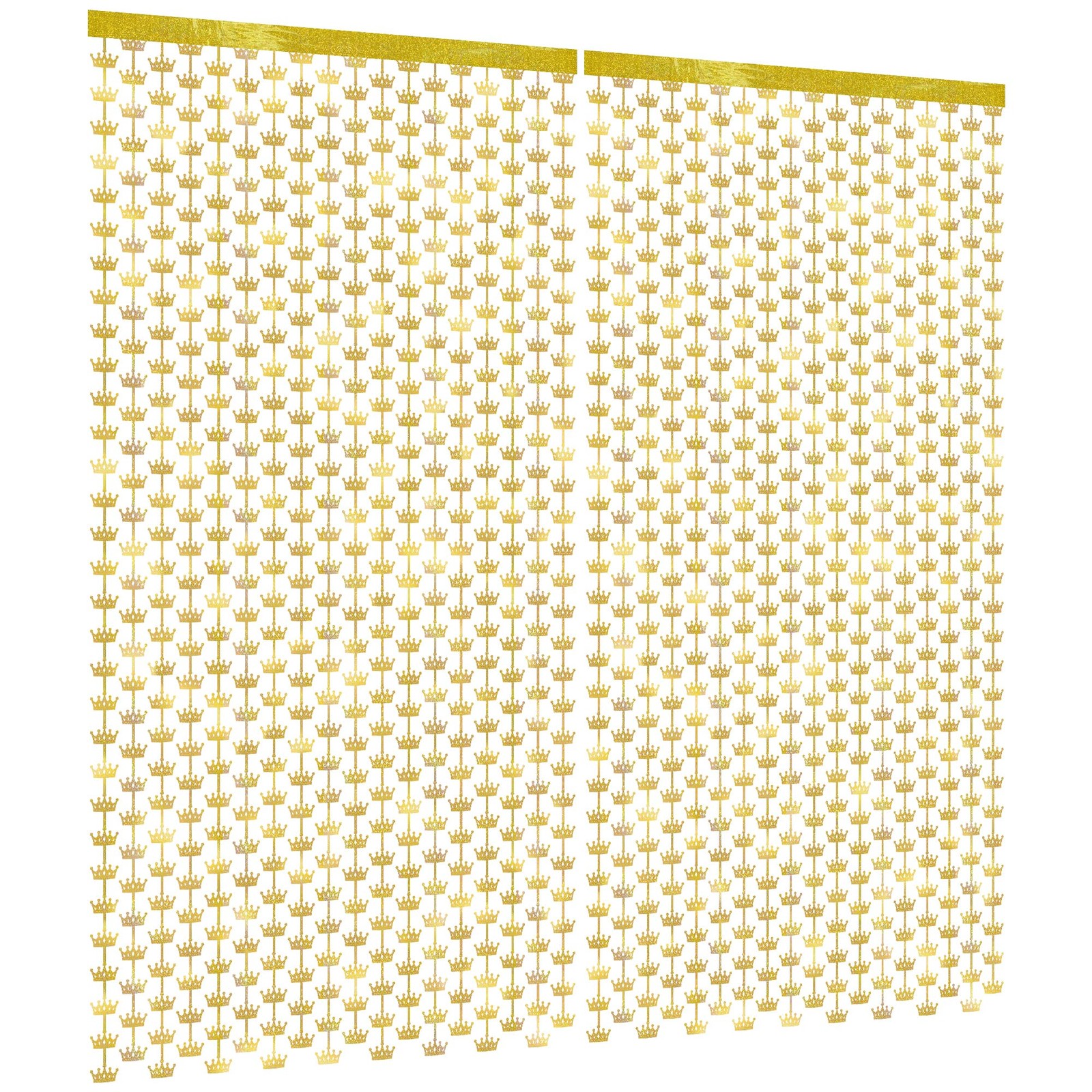2 Pack 3.3×6.6ft Golden Crown Foil Fringe Curtains, Glitter Crown-Gold, Gold