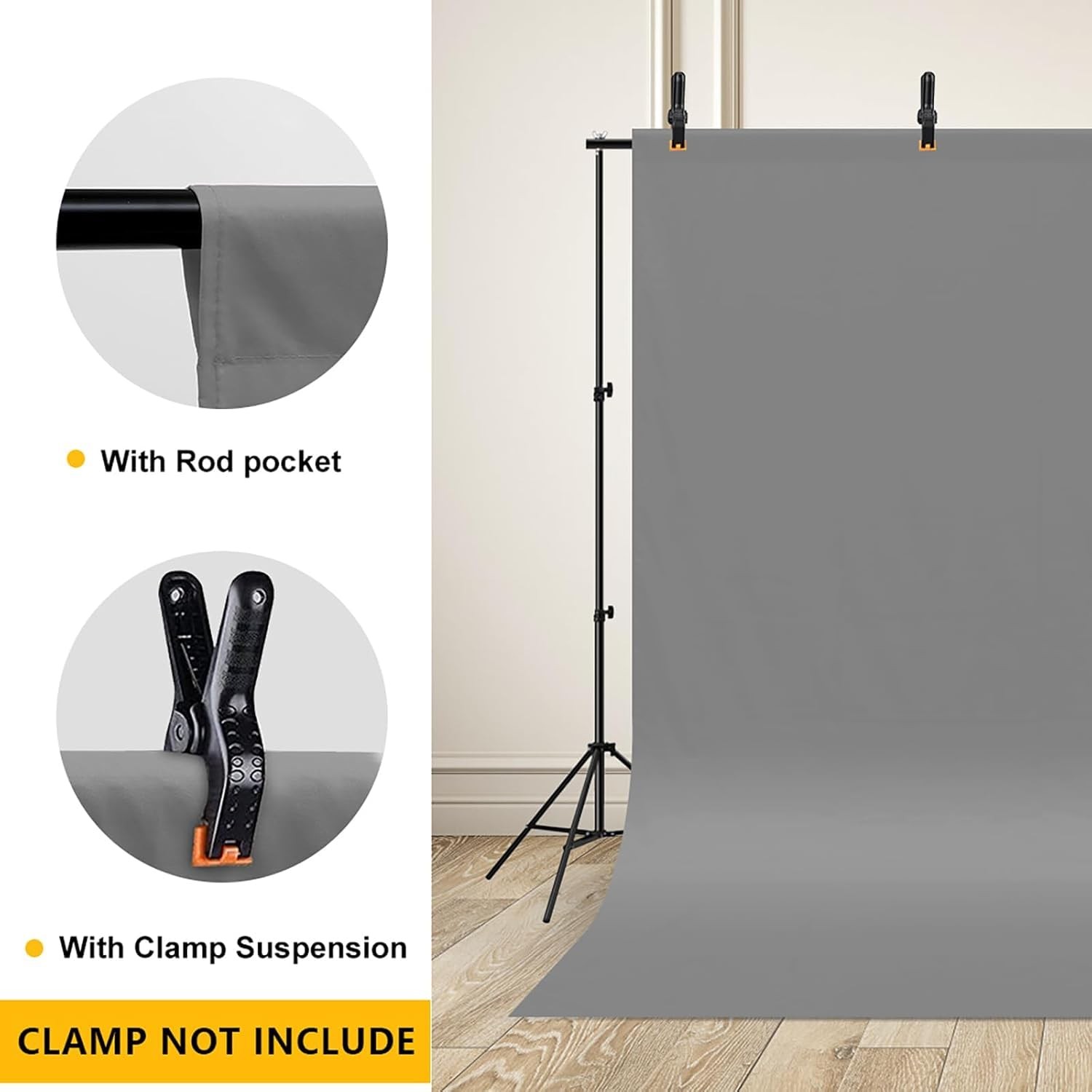 10x20ft Grey Backdrop for Photography, Dual-Size Dual-Pocket Design Photo Boo…