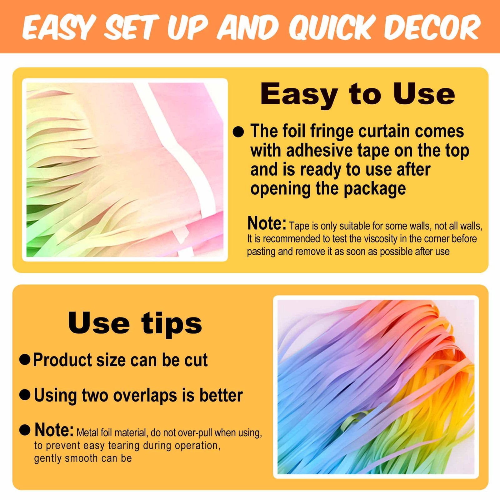 6 PCS 3.28×8.2 Ft Rainbow Foil Fringe Curtains Party Photo Backdrop