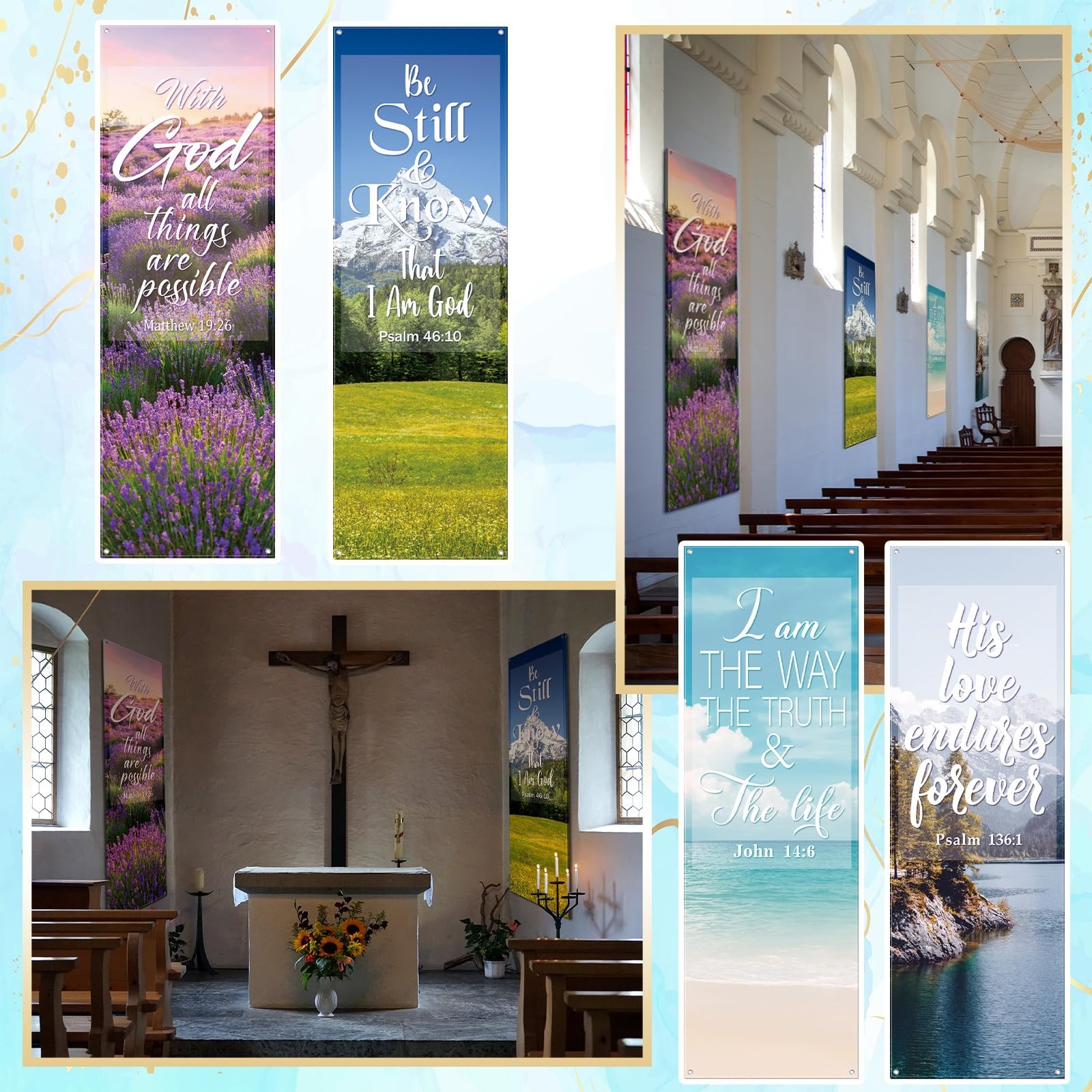 4 Pcs 4th of July Church Banners Independence Day Christian Banners with Scri…