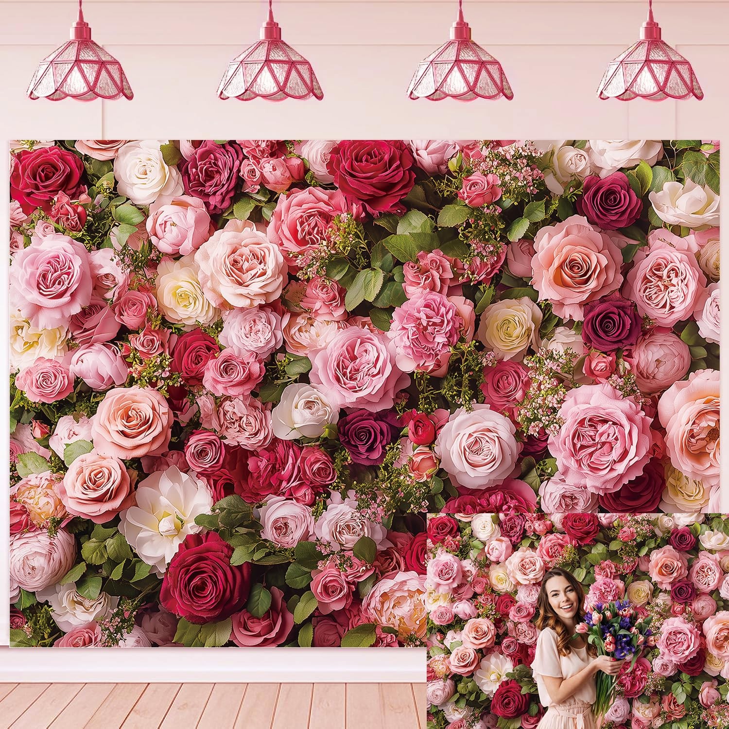 7x5ft 210x150cm Floral Photo Backdrop Pink Flower Blossom Mothers Day
