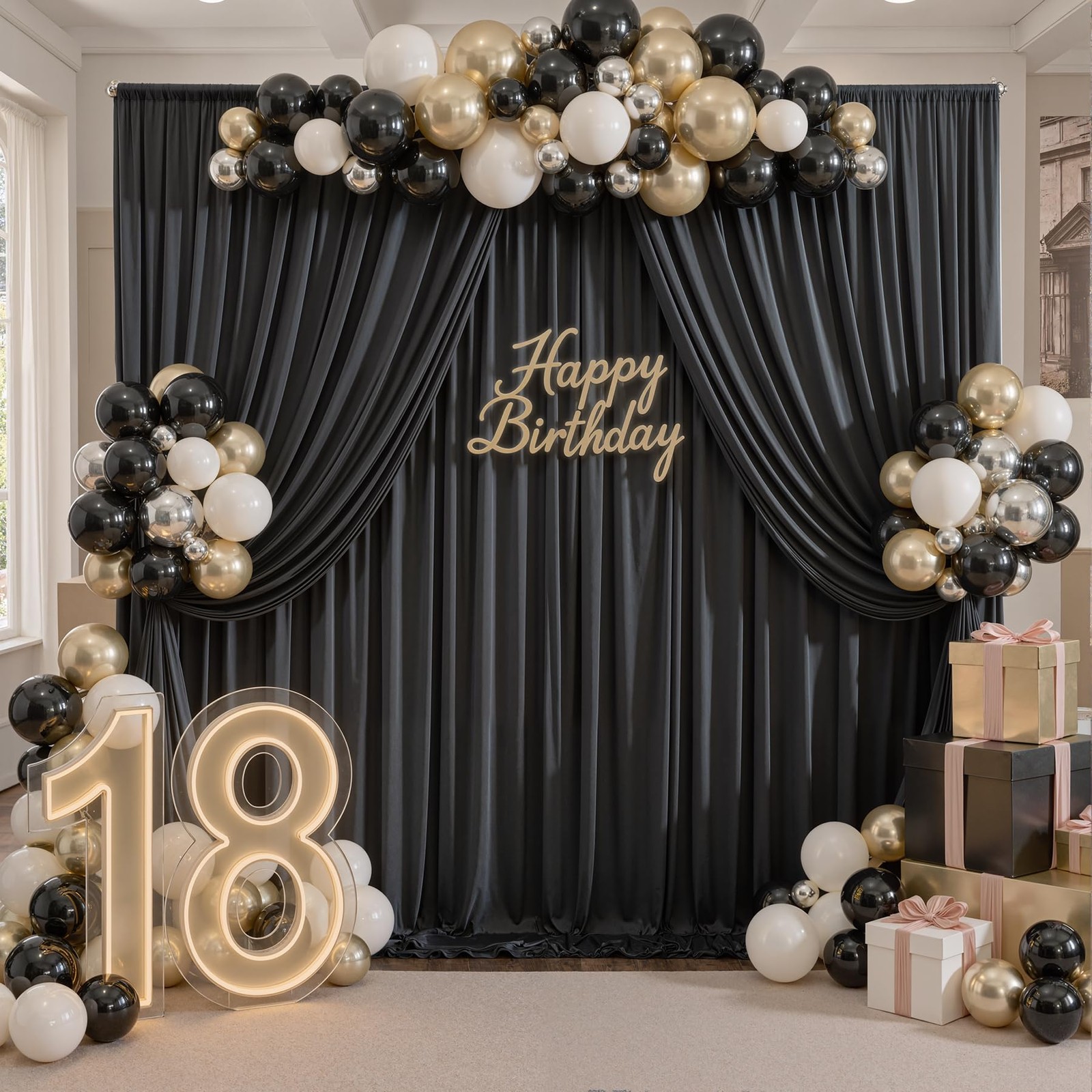 50ft x 8ft Wrinkle Free Black Backdrop Curtains for Parties, 50ftx8ft,