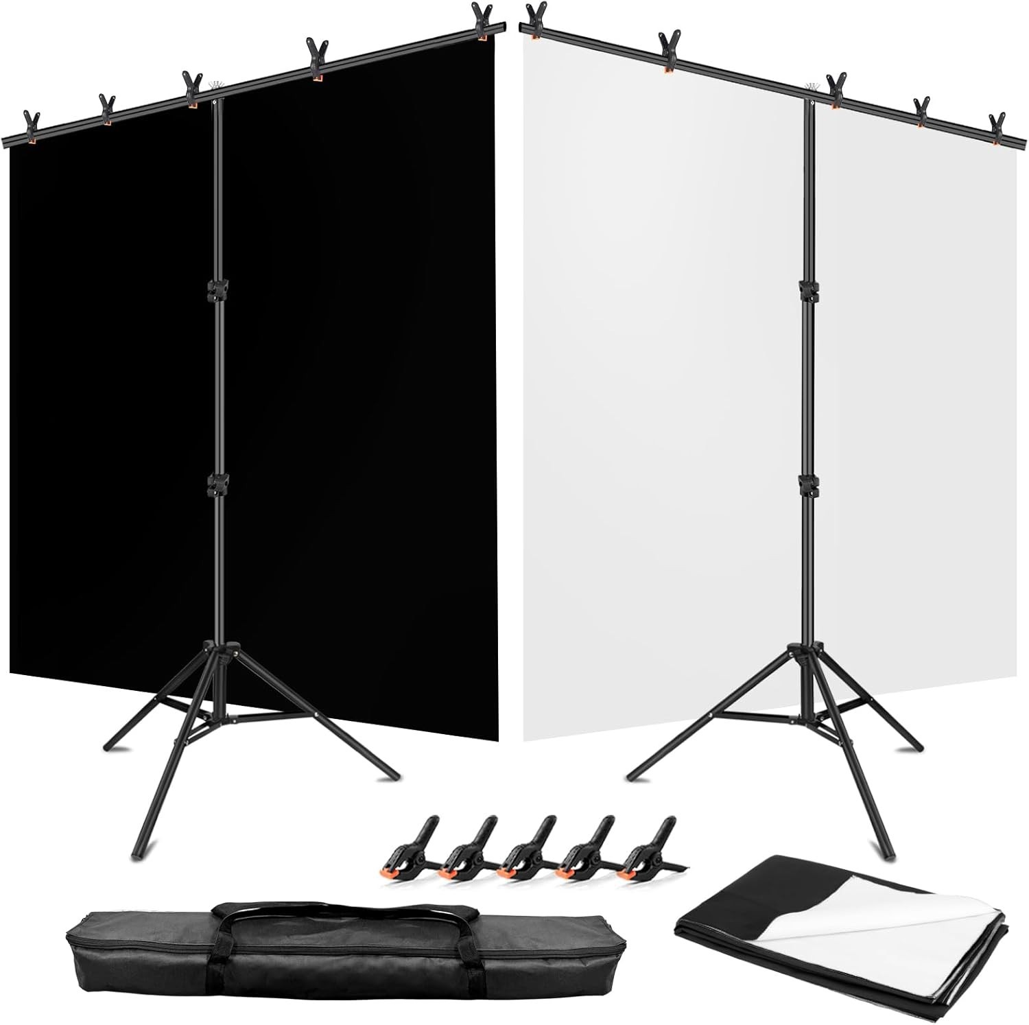 Black White Backdrop Screen with Stand Kit 5×6.5ft Reversible Photo Video Studio