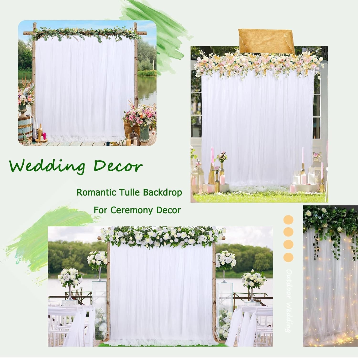 5x7FT Wedding Tulle Backdrop Curtain White for Photography Party Ceremony