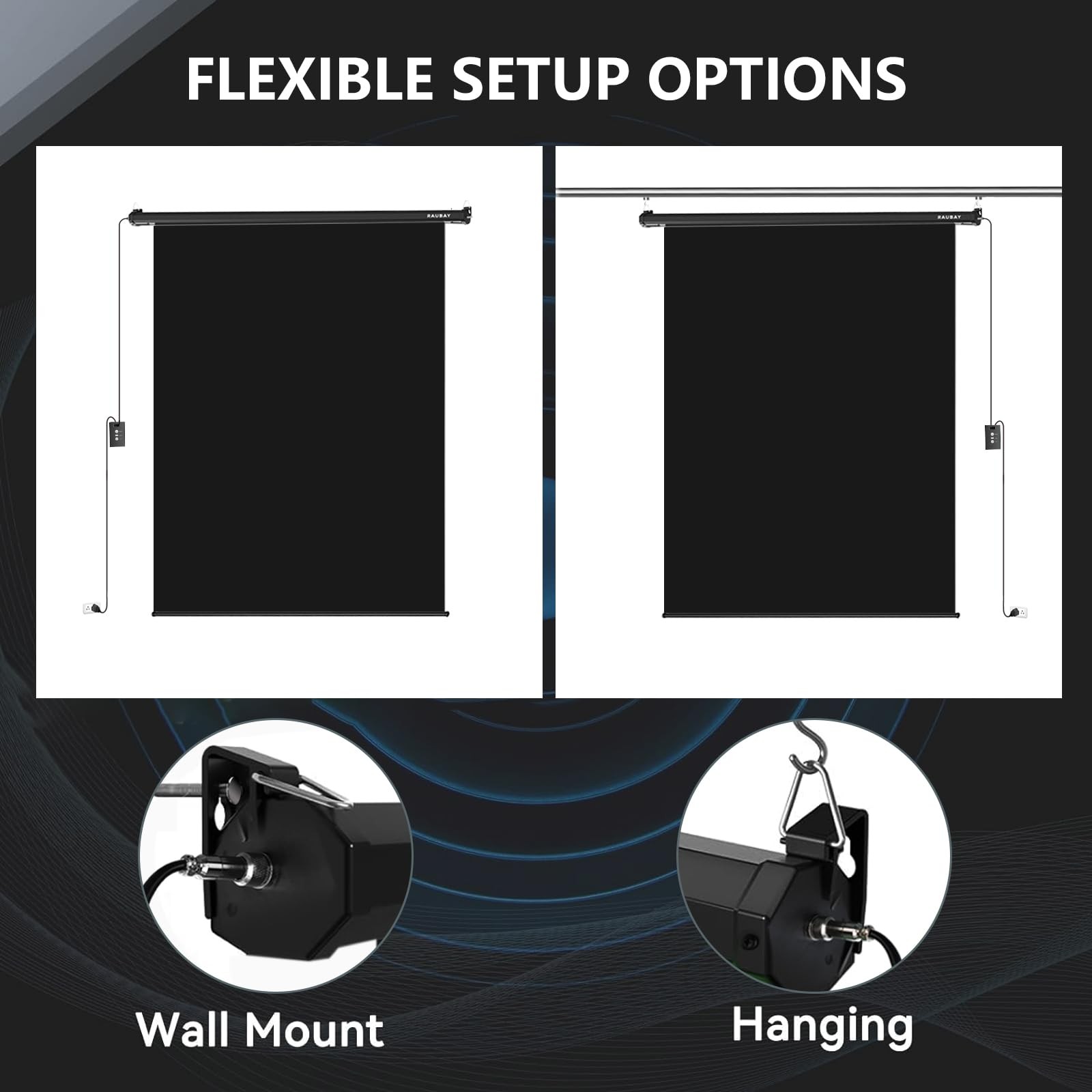 RAUBAY Motorized Pull Down Black Screen Standard(59.8 x 86.6in),