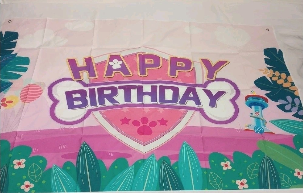 Pink Paw Patrol Happy Birthday Backdrop Photo Banner Decoration 5×7 Ft