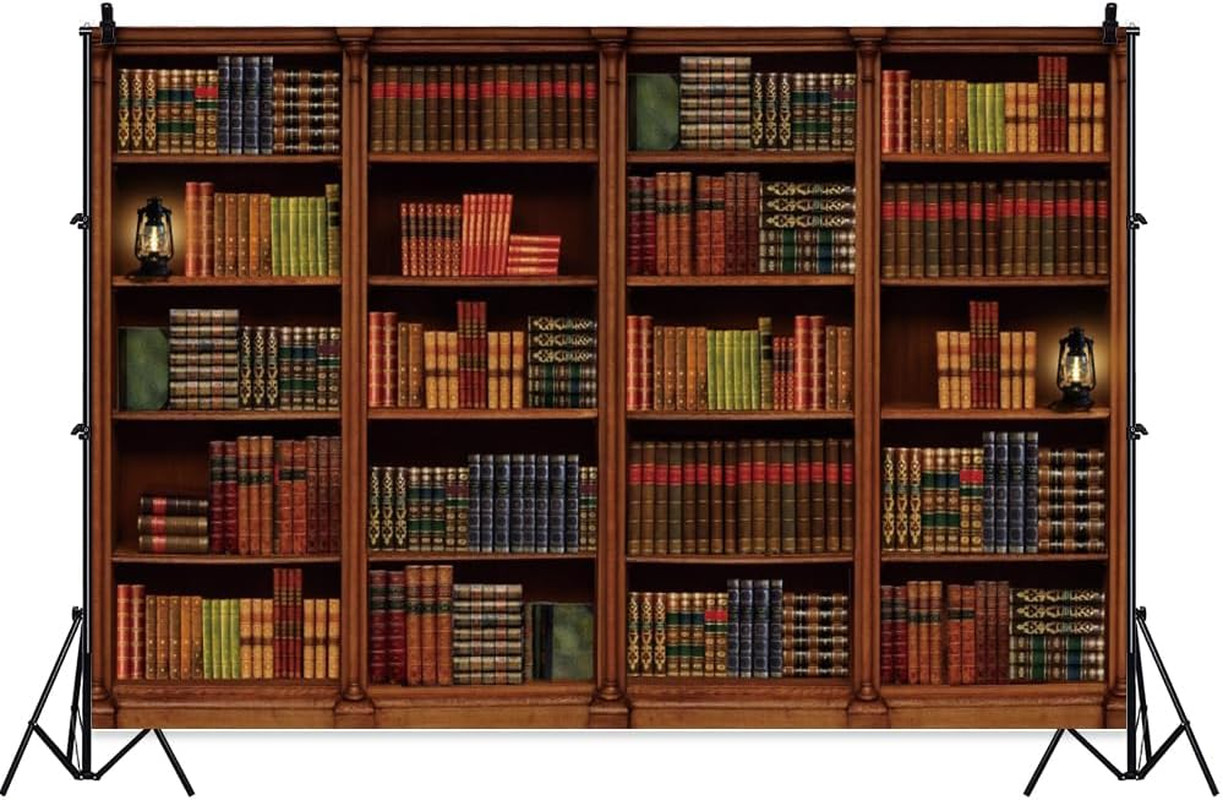 Vintage Wooden Bookshelf Backdrop for Photography 8X6Ft Library Books