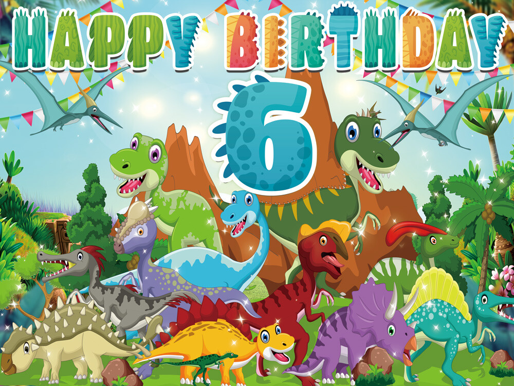 Cartoon Dinosaur 1st t0 9th Personalised Birthday Backdrop Party Supplies 7x5Ft