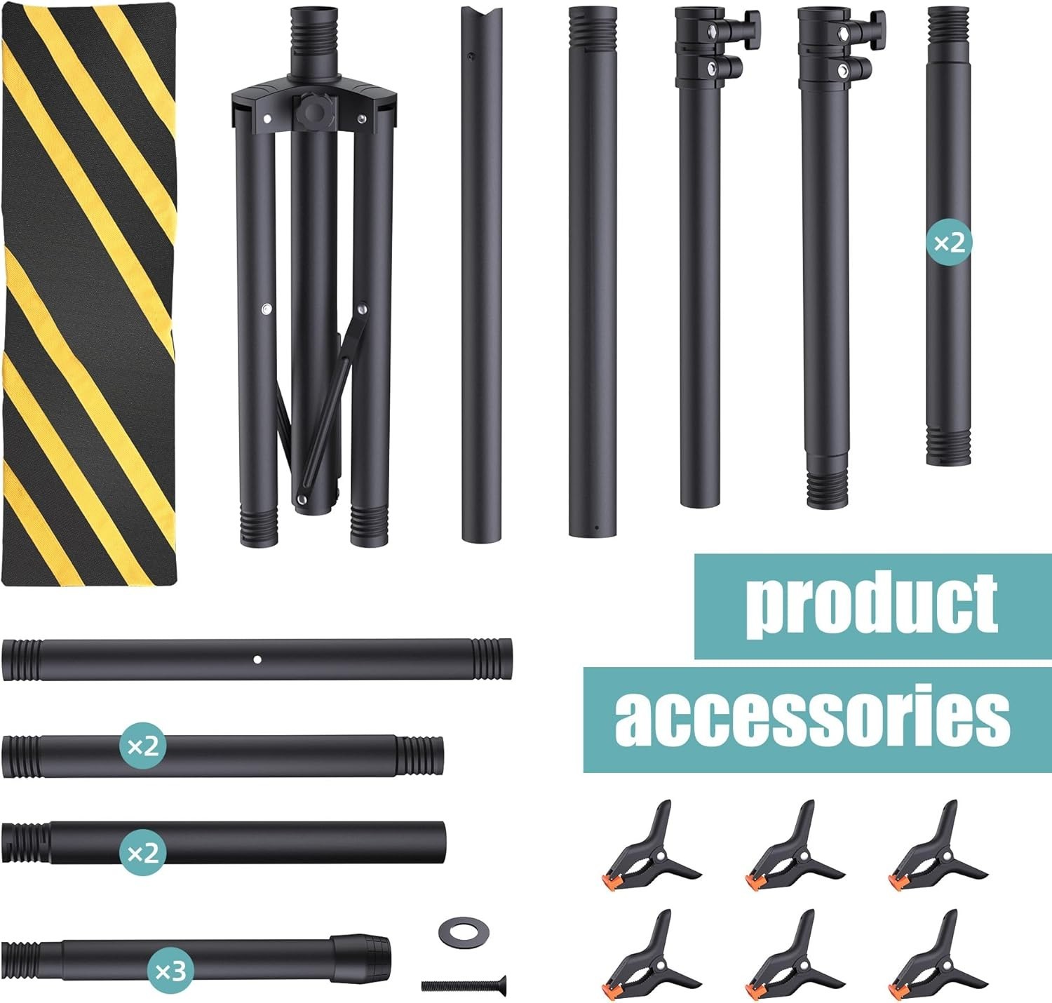 T-Shape Backdrop Adjustable Background Stand Screen Holder with 6 Spring Clamps