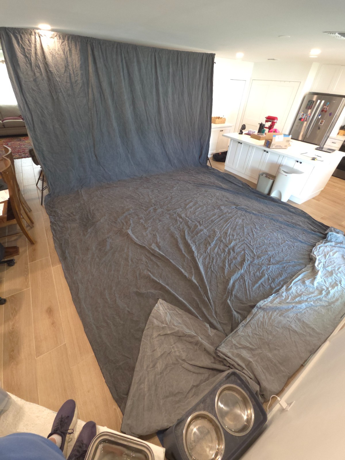 Gray muslin photography backdrop, 14.5′ x 24′, used, Denny Manufacturing