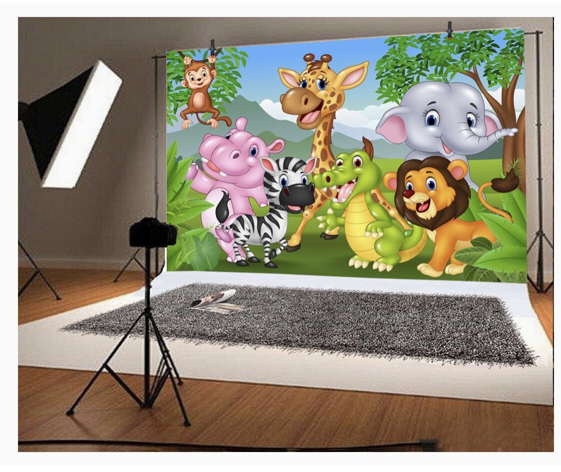 Cartoon Animals Zoo Photography Backdrop for Kids, Birthday Parties/Pictures NEW