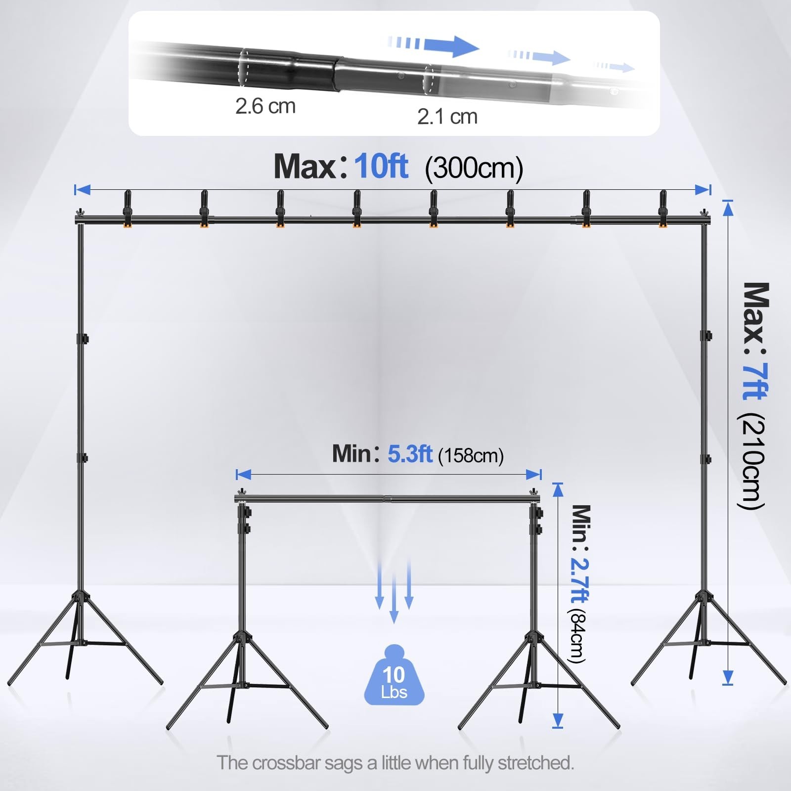EMART Backdrop Stand 10x7ft(WxH) Photo Studio Adjustable Background Stand Sup…