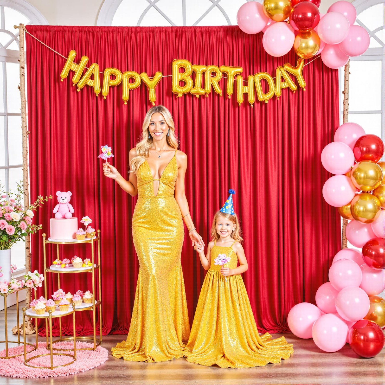10x7ft Red Backdrop Curtains Polyester Wrinkle Free Drapes Party Photography