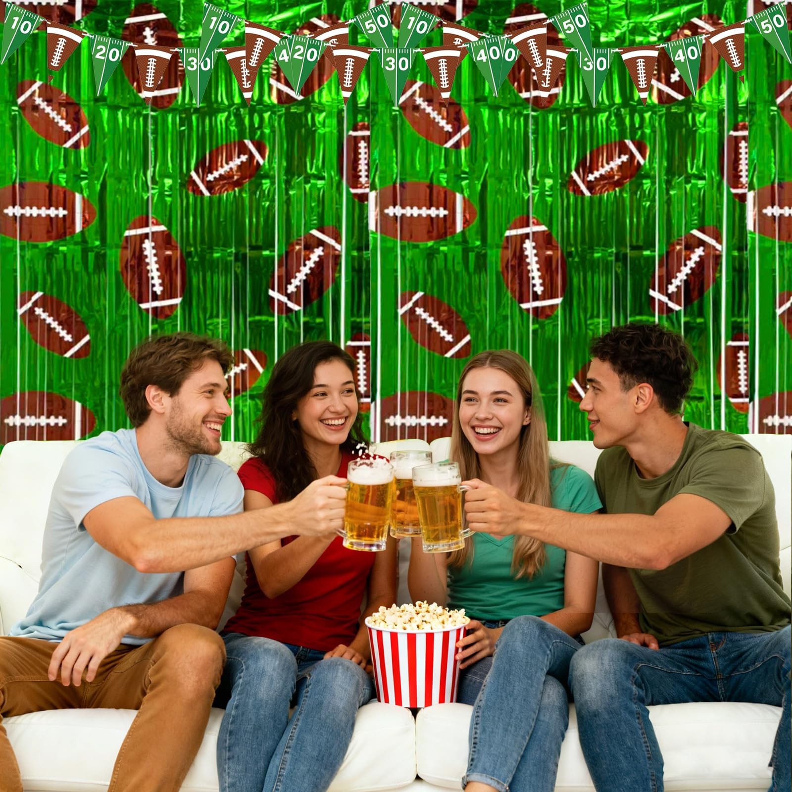 3 Pack Football Party Decorations, Foil Fringe Curtain Backdrop 3.3×6.6 ft fo…