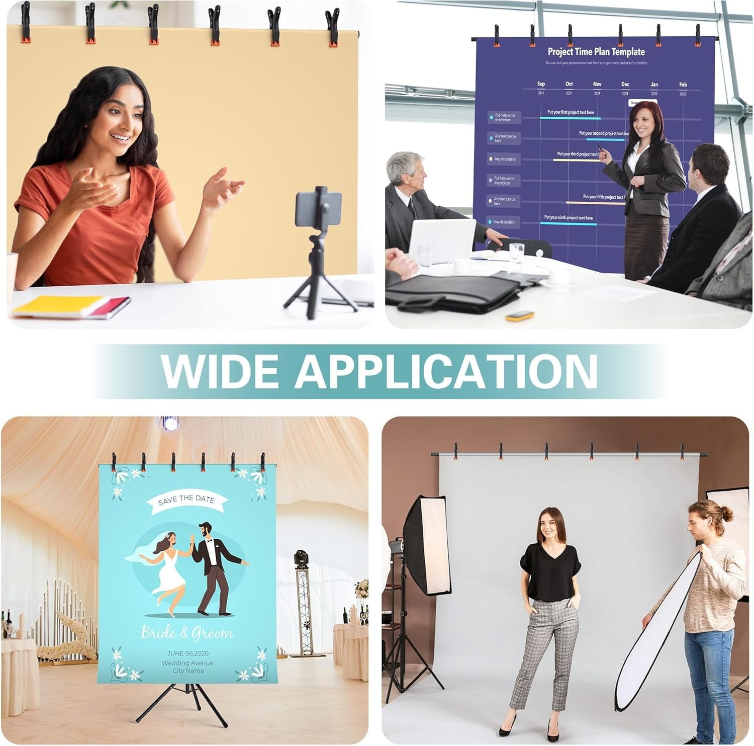 T-Shape Backdrop Adjustable Background Stand Screen Holder with 6 Spring Clamps