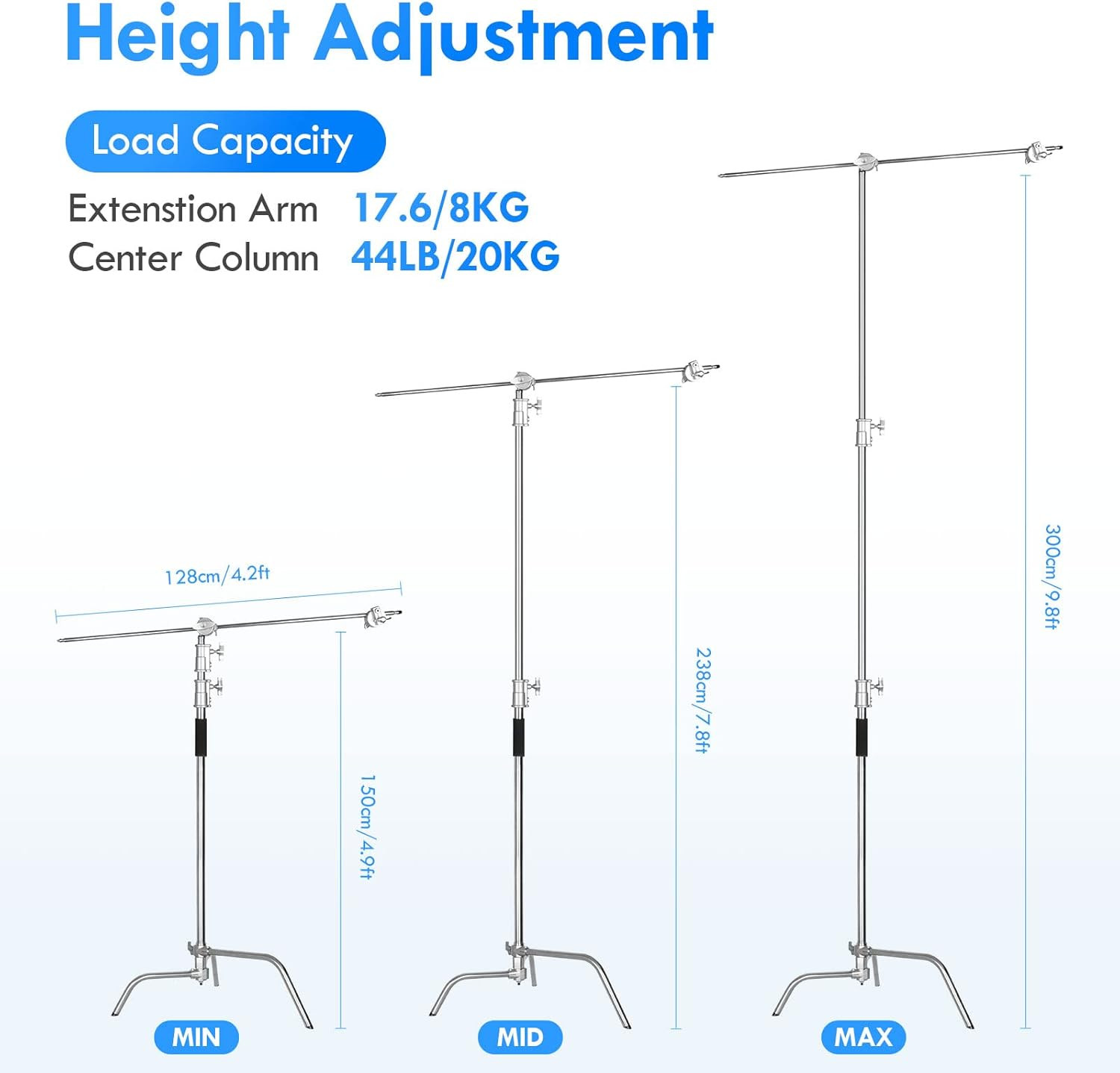 2 Pack 10Ft Heavy Duty C Stands with Boom Arm for Photography Studio