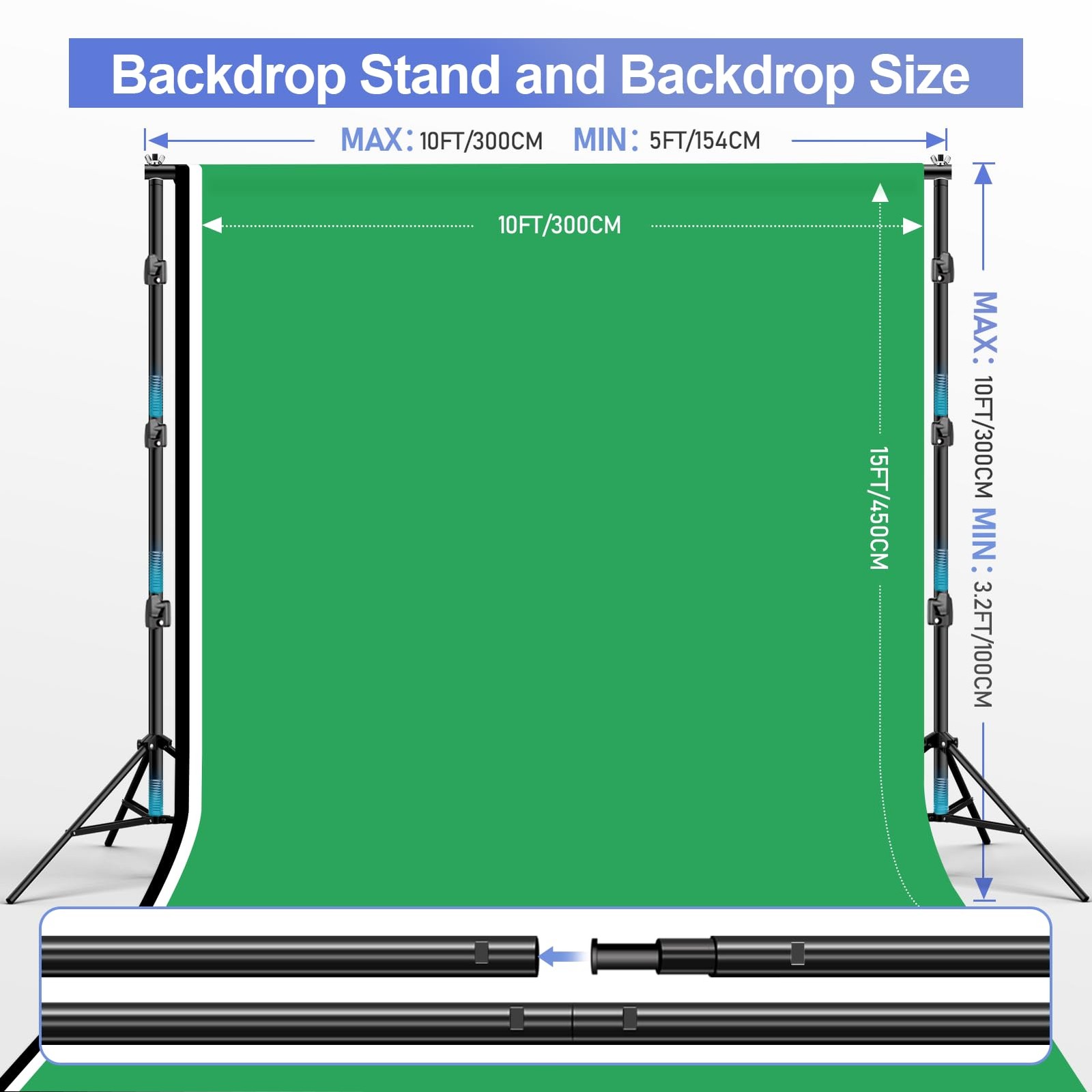 EMART 10x10ft 10x10ft(backdrop stand)/10x15ft(backdrop), Black/White/Green