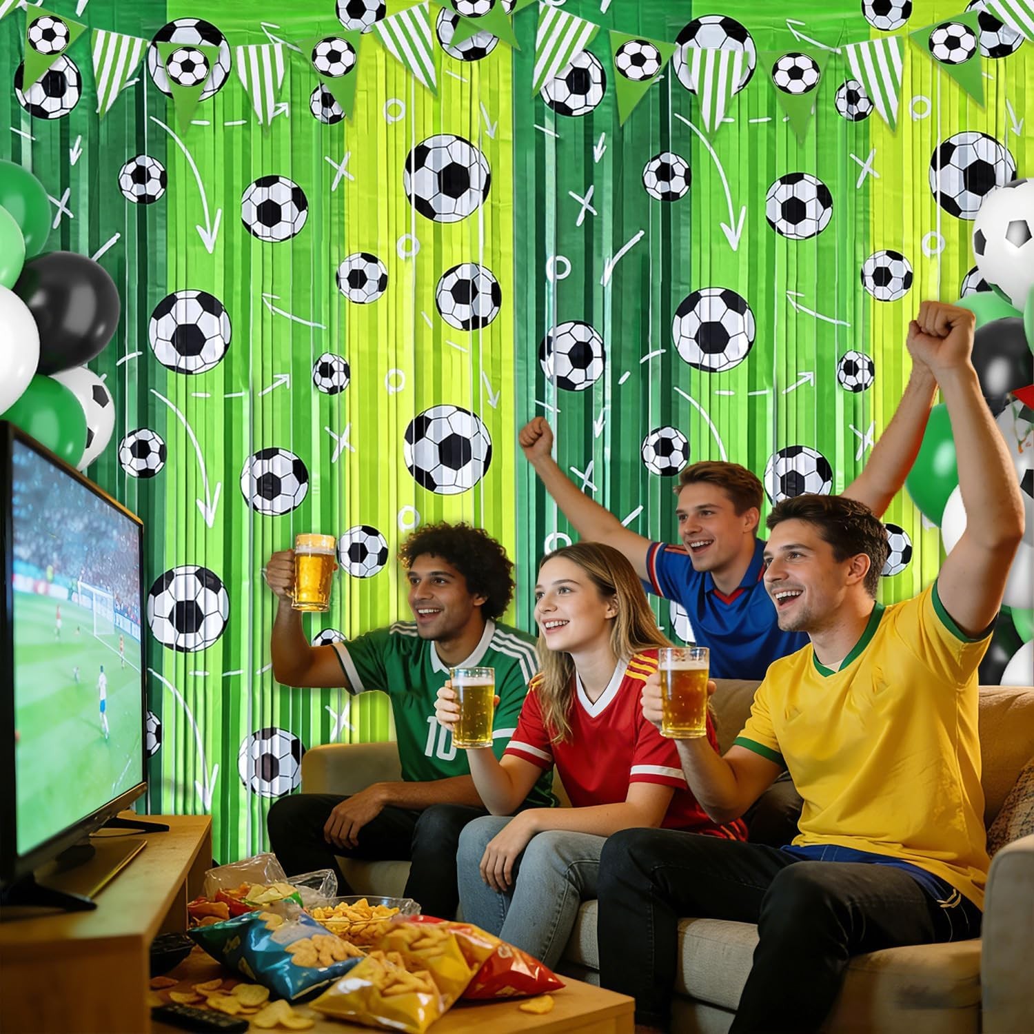Soccer Foil Fringe Curtains Backdrop Birthday Party Decorations, 2 Pack 3.28 …