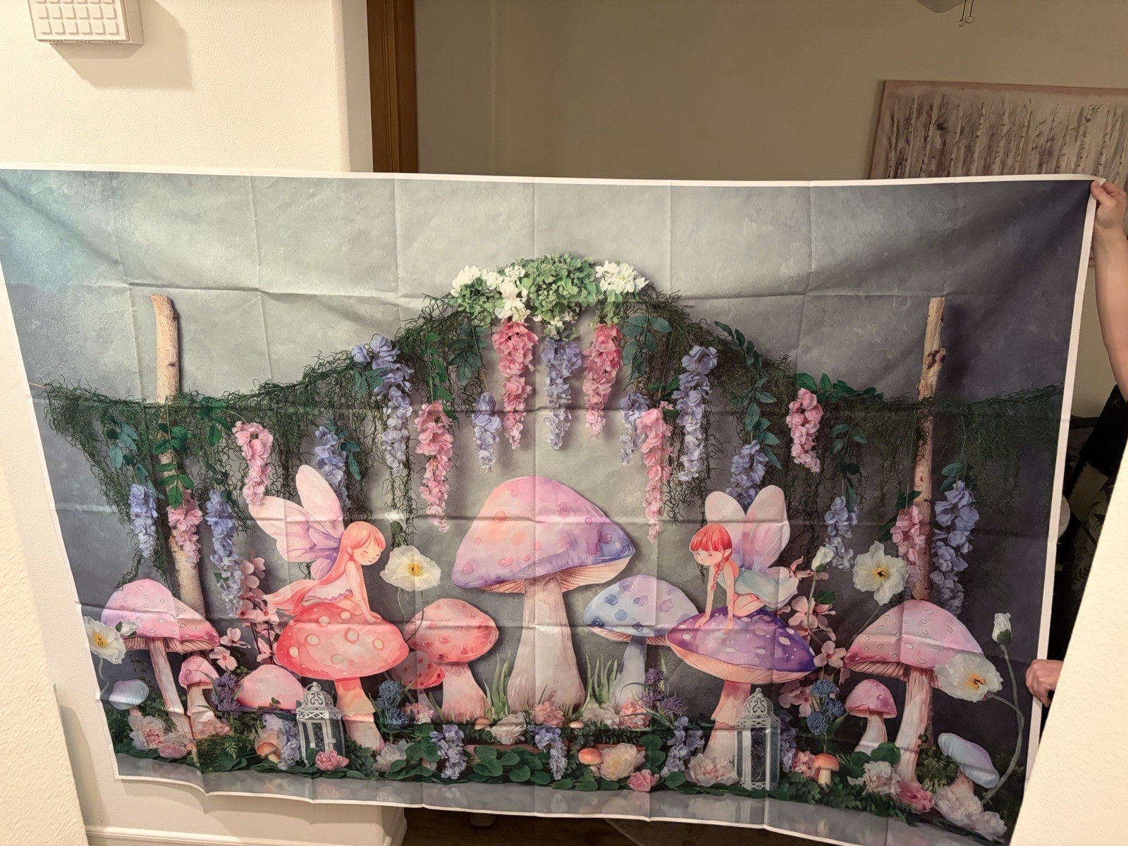 Fairy Mushroom Backdrop Enchanted Garden Photo Background Pink Purple 7 Ft X 5