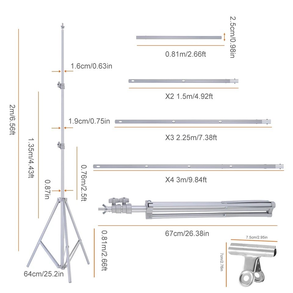 6.5 x 10ft Photo Video Studio Backdrop Background Stand Adjustable Heavy Duty
