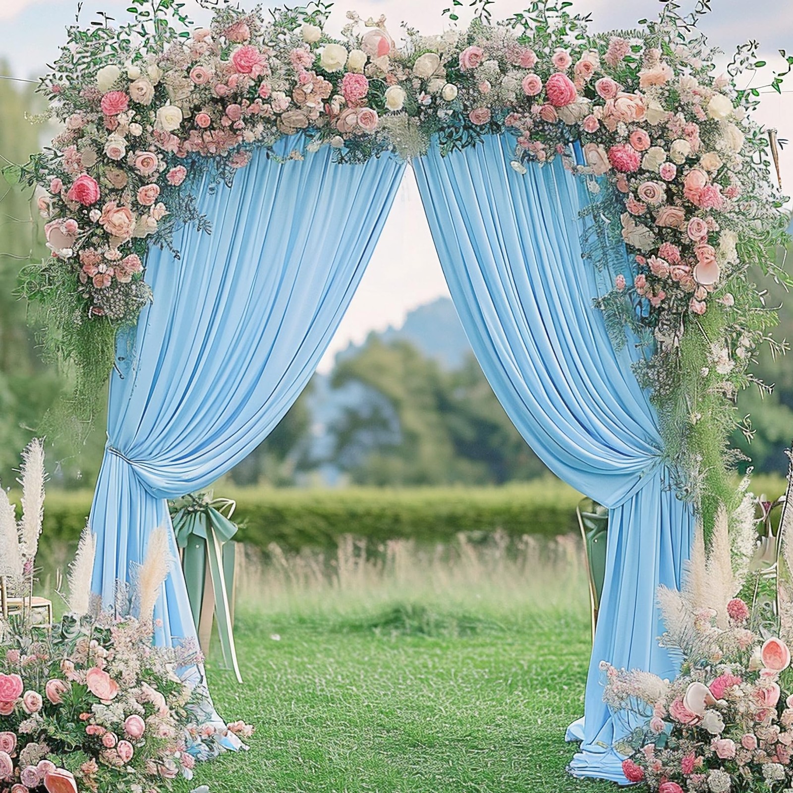 2-Panels 8x10FT Blue Backdrop Curtains Wrinkle-Free Light Blue Polyester