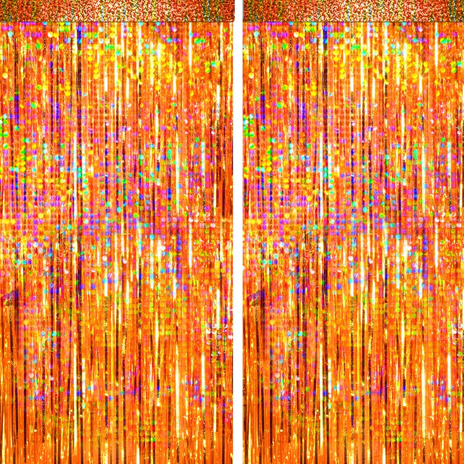 Orange Foil Fringe Curtain 4 Packs Glitter Metallic Tinsel Backdrop Party Decor