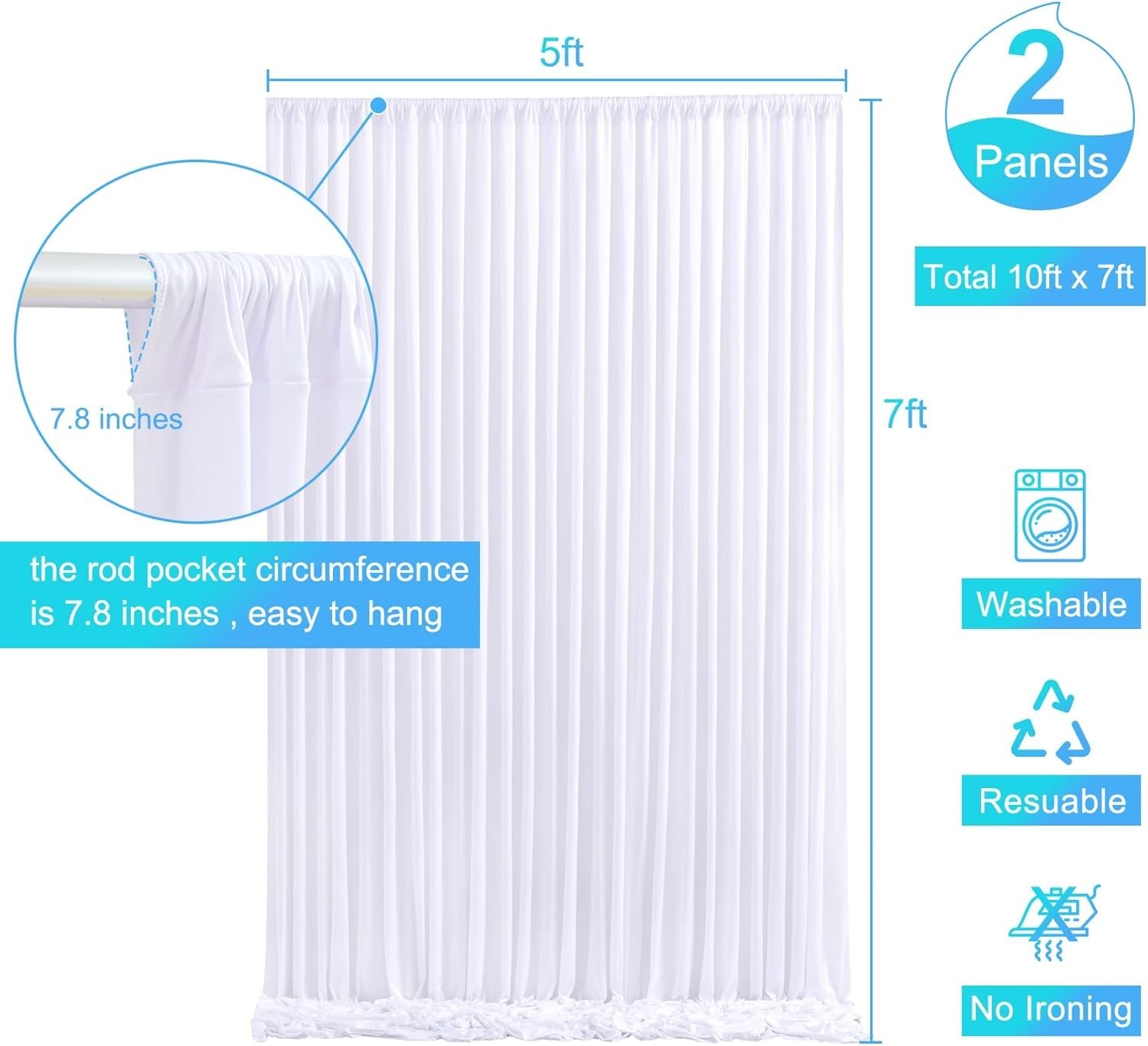 Satin White Backdrop Curtains 10ft x 7ft