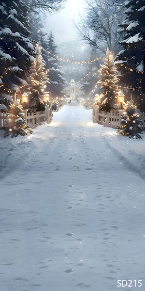 10’x20’Computer-Painted Trees Lights Snow Scenic Vinyl Backdrop Background SD215