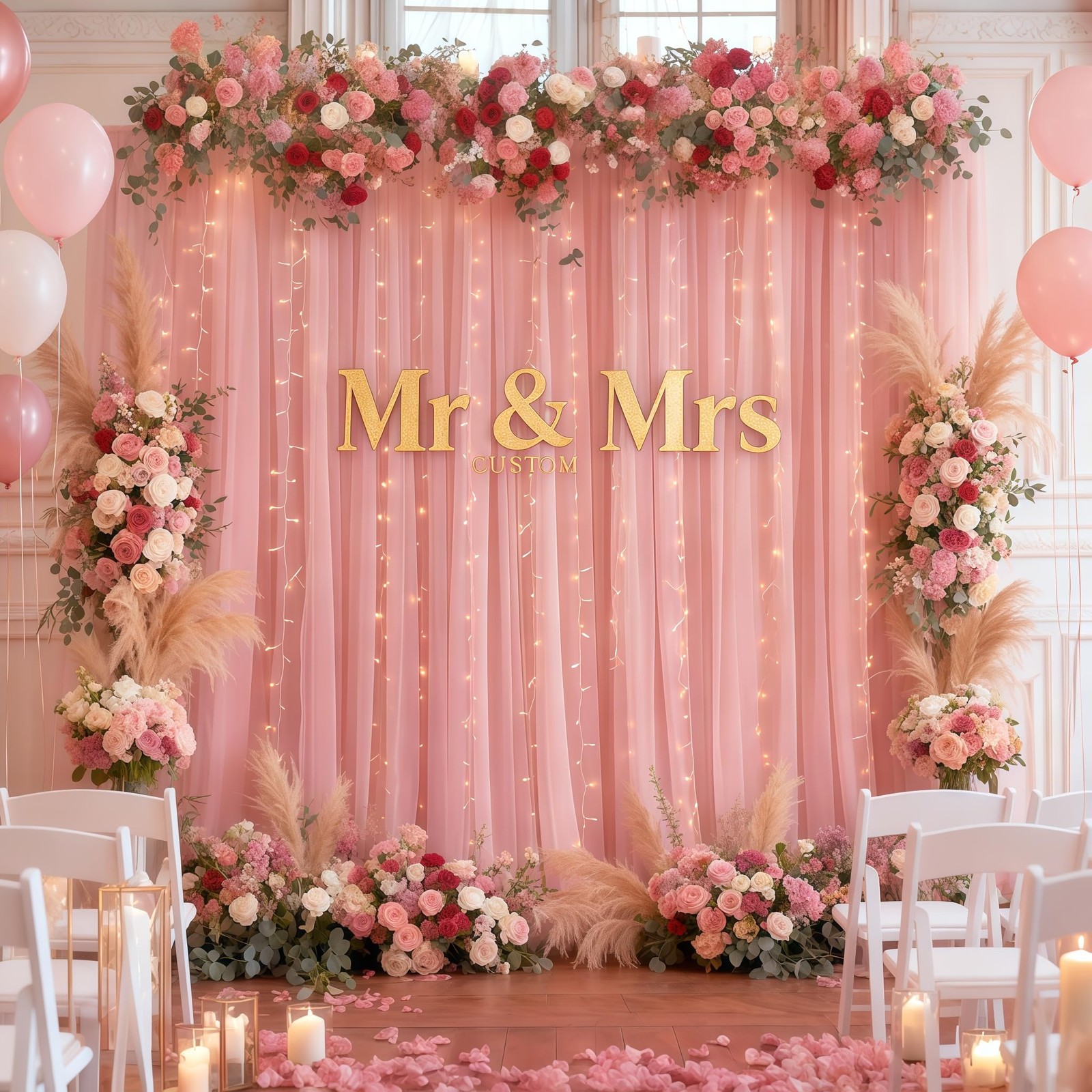 1010ft Dusty Rose Tulle Backdrop Curtain Lights Wedding Photo Background