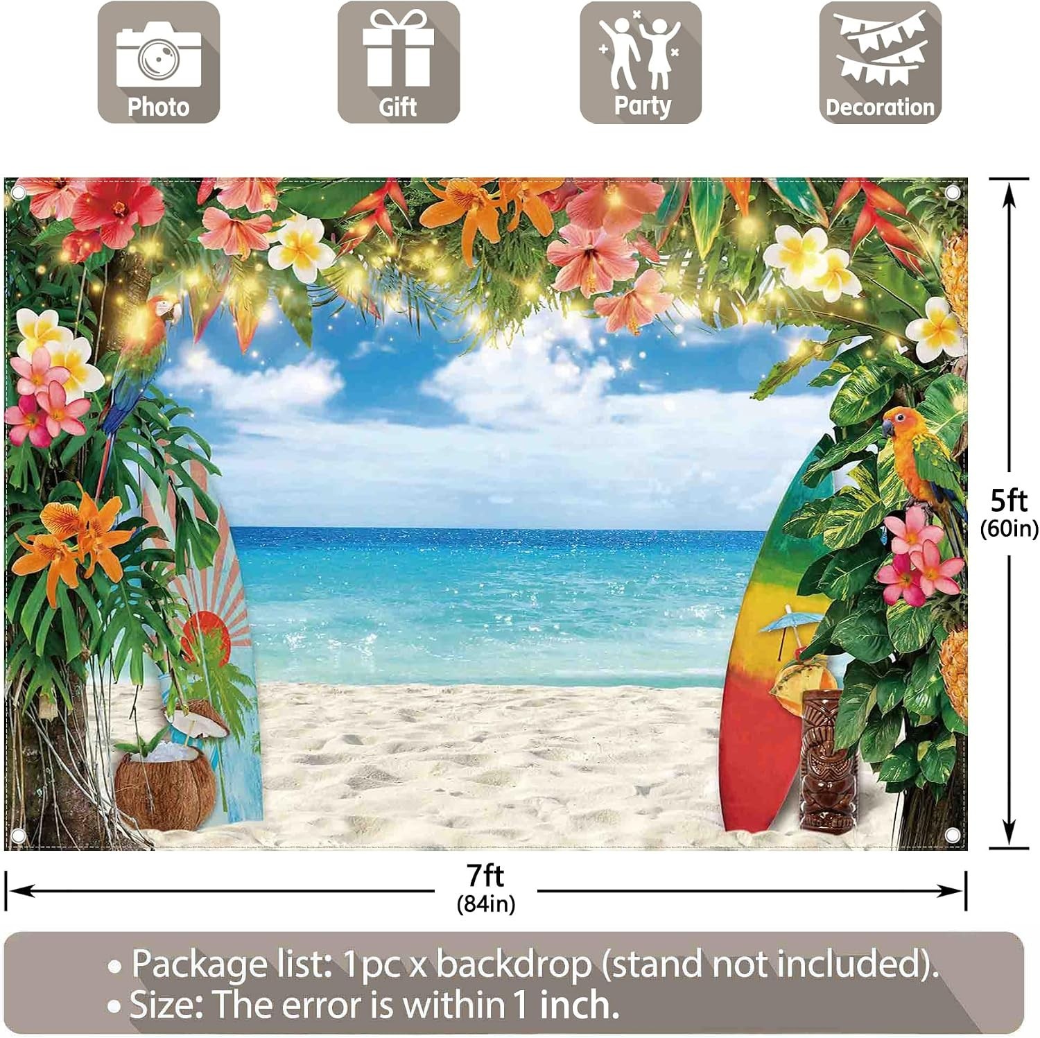 7ft x 5ft Aloha Party Backdrop – Ideal for Graduation & Wedding Celebrations